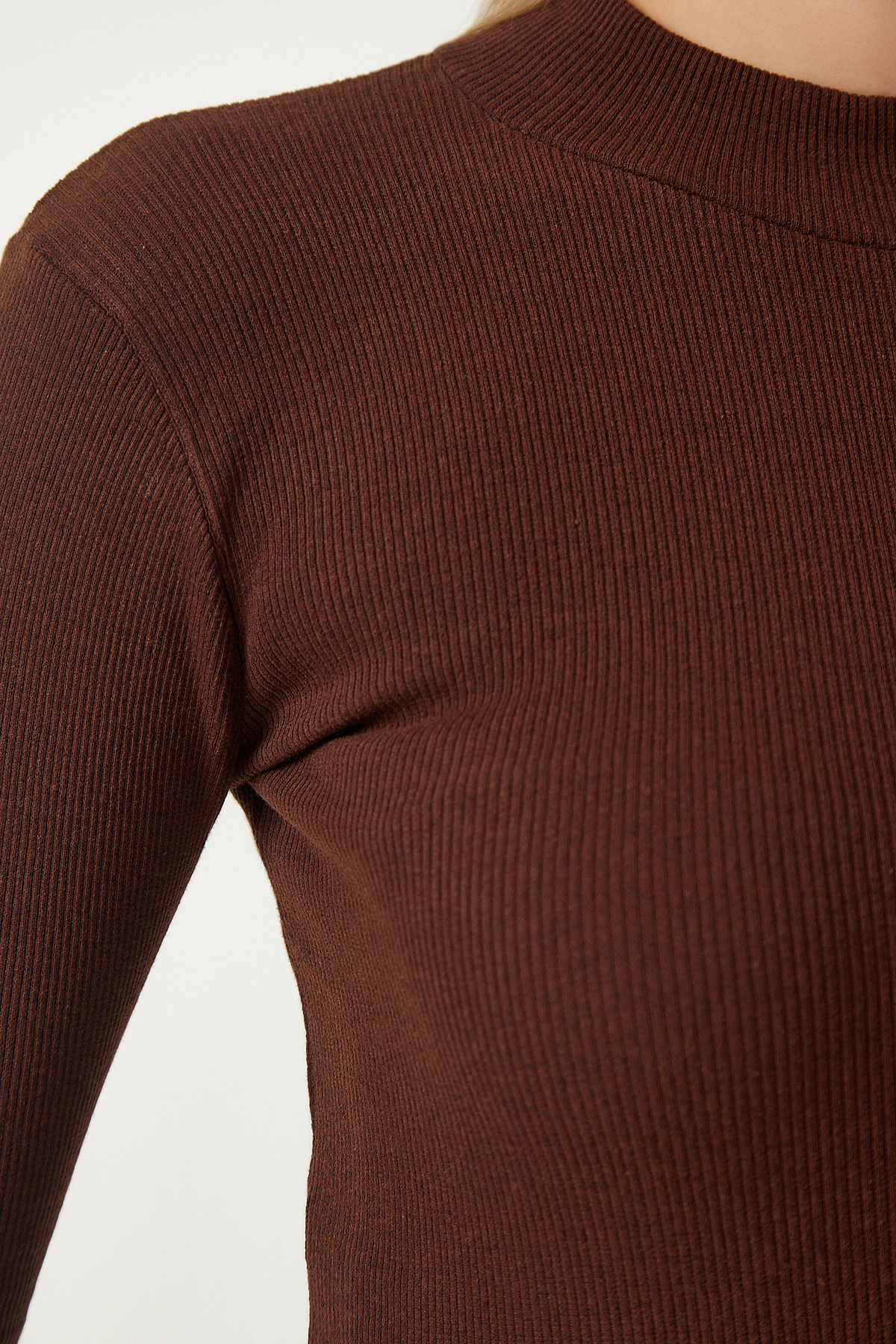 Happiness İstanbul Жіноча блузка з приталеною водолазкою Orme з коричневим бісквітом 2 шт GT00053