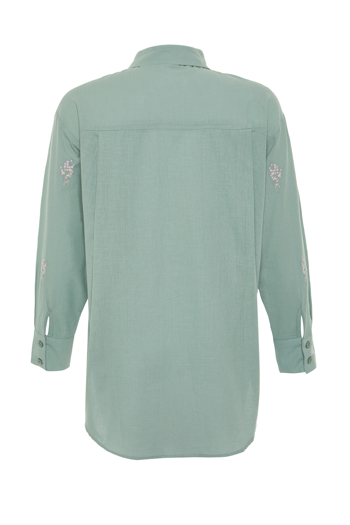 Trendyolmilla  Haki Çiçek Nakış Detaylı Pamuklu Oversize Geniş Kesim Dokuma Gömlek TWOSS22GO0246 - Görsel 9
