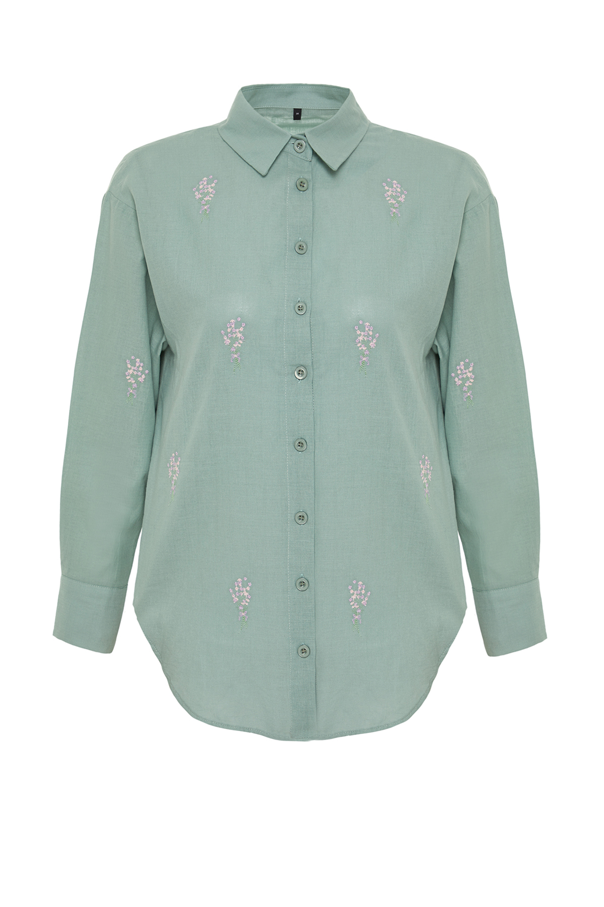 Trendyolmilla  Haki Çiçek Nakış Detaylı Pamuklu Oversize Geniş Kesim Dokuma Gömlek TWOSS22GO0246 - Görsel 8