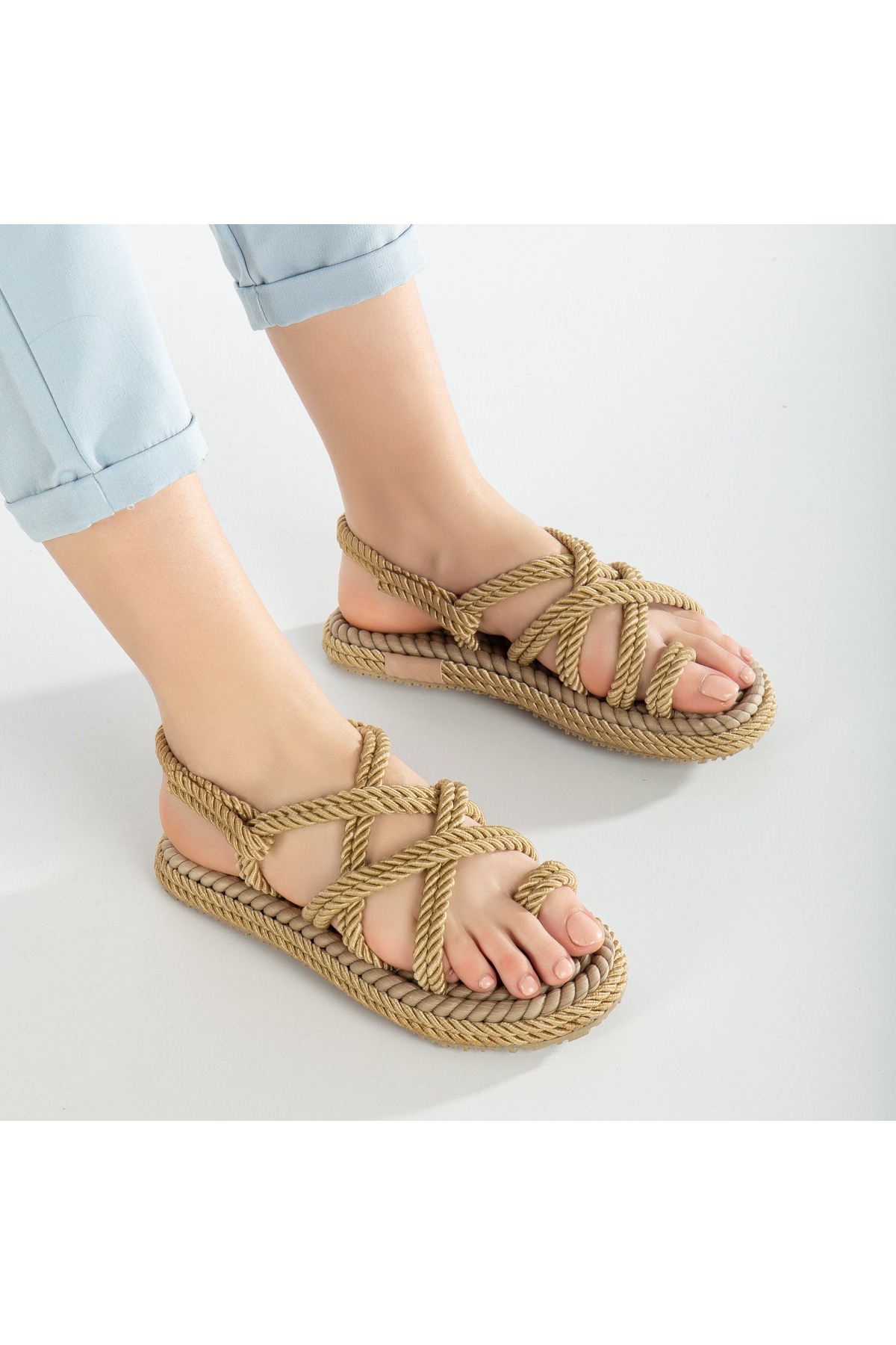 Women's Summer Coiled Single Strap Comfortable Rope Straw Sandals