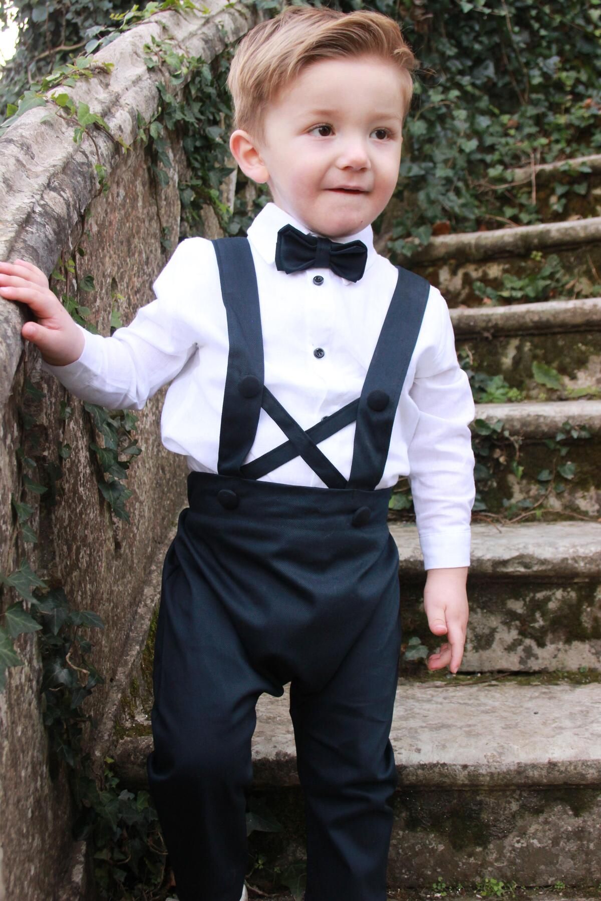 Poplinkids Keten Gömlek  Lacivert Salopet ve Papyon Takım 166