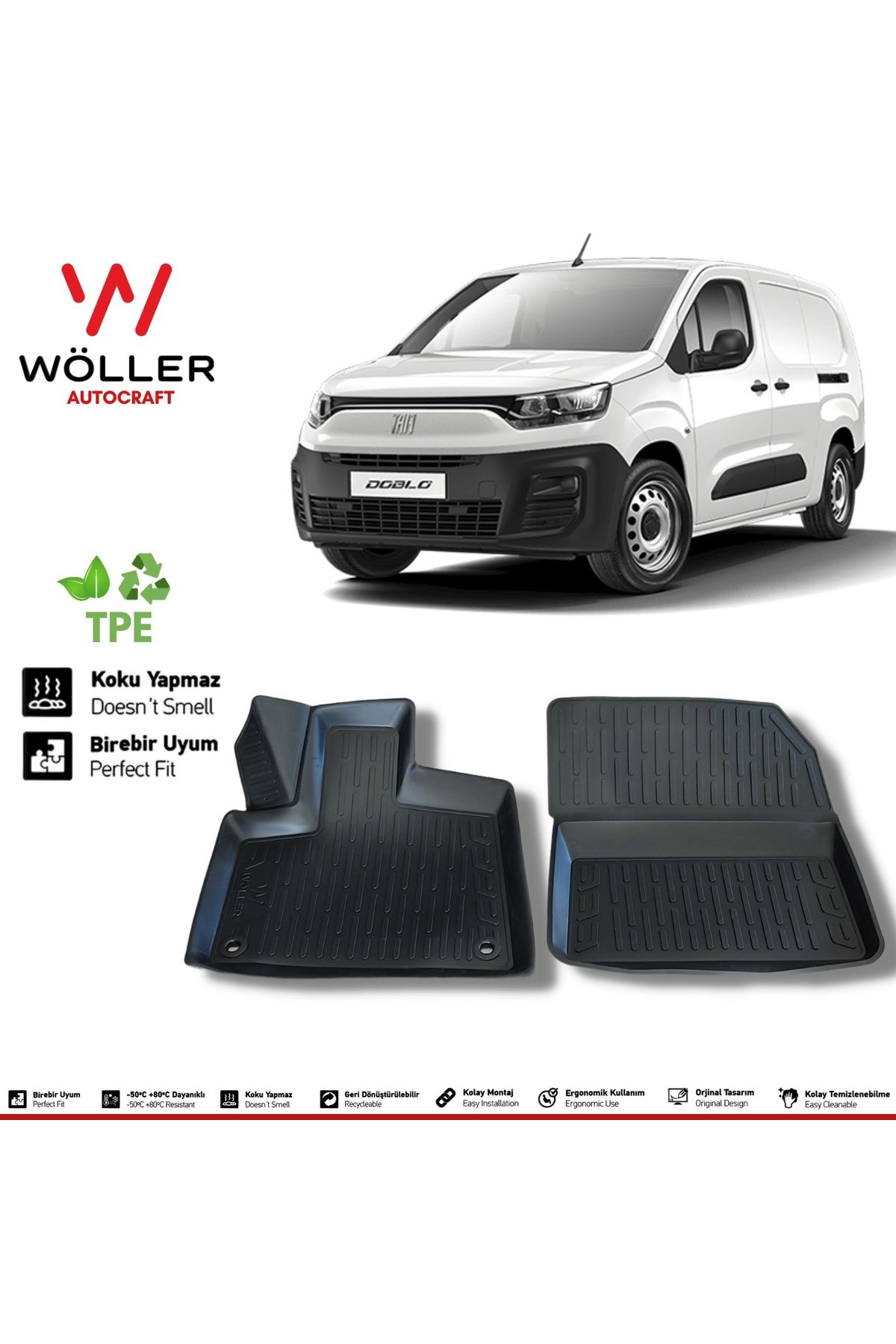 Wöller Fiat Doblo Панельный коврик для фургона после 2023 года 3D коврик для бассейна Wöller Mat wöller3dpaspas216