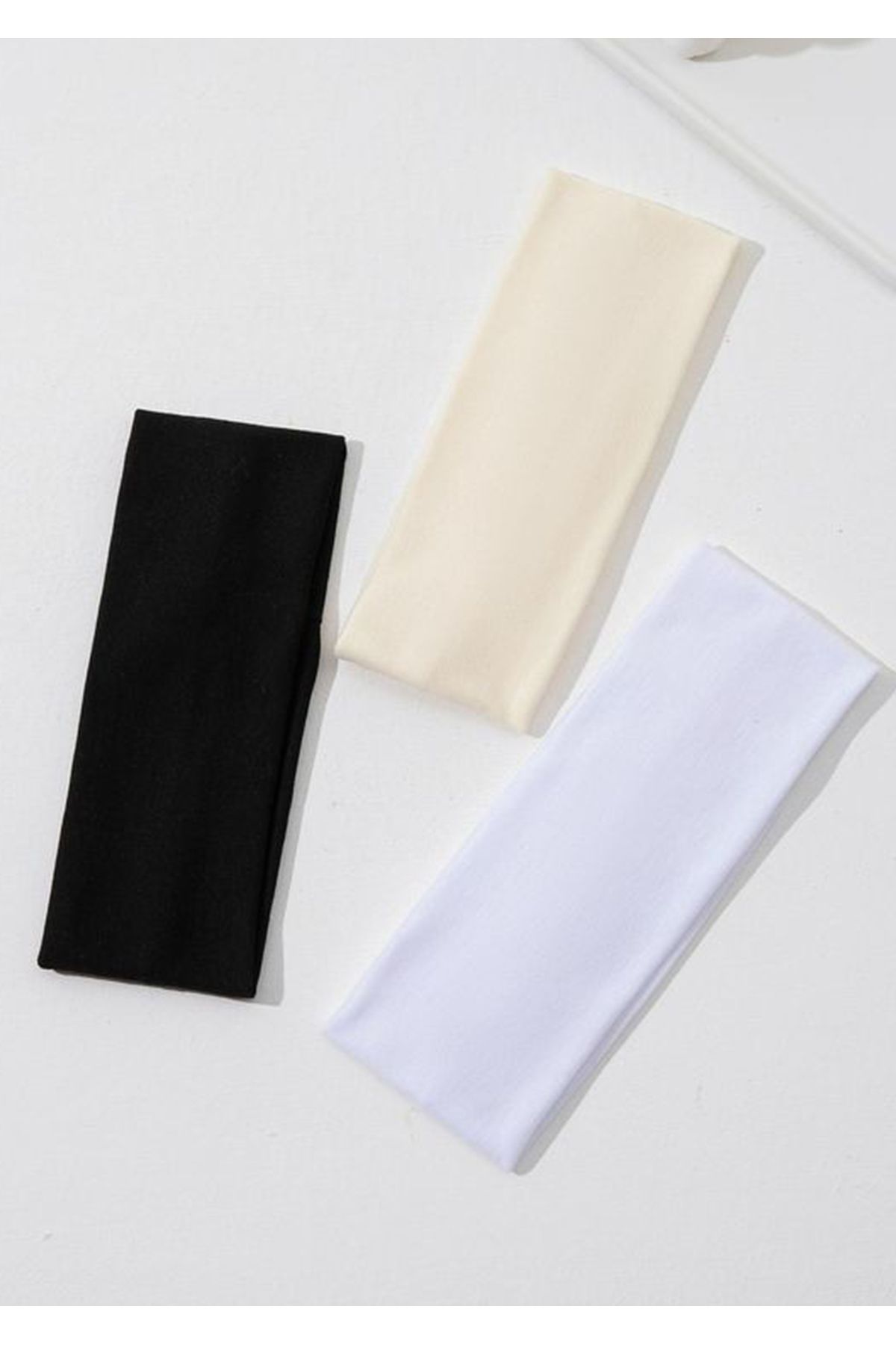 MERİCEY Bandană Elastică Pentru Femei, 3 Bucăți, Bumbac, Negru, Alb, Bej - Bentiță - Agrafă De Păr Unisex - Single Dimension