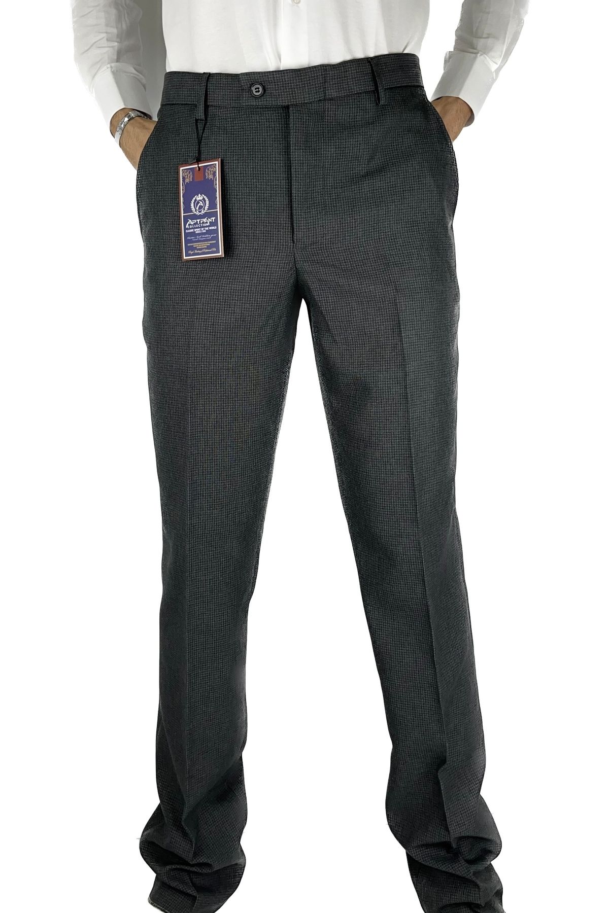 APT PRESTIGE-Men's Smoked Filafil Piti Square Patterned Classic Pattern Fabric Trousers 3