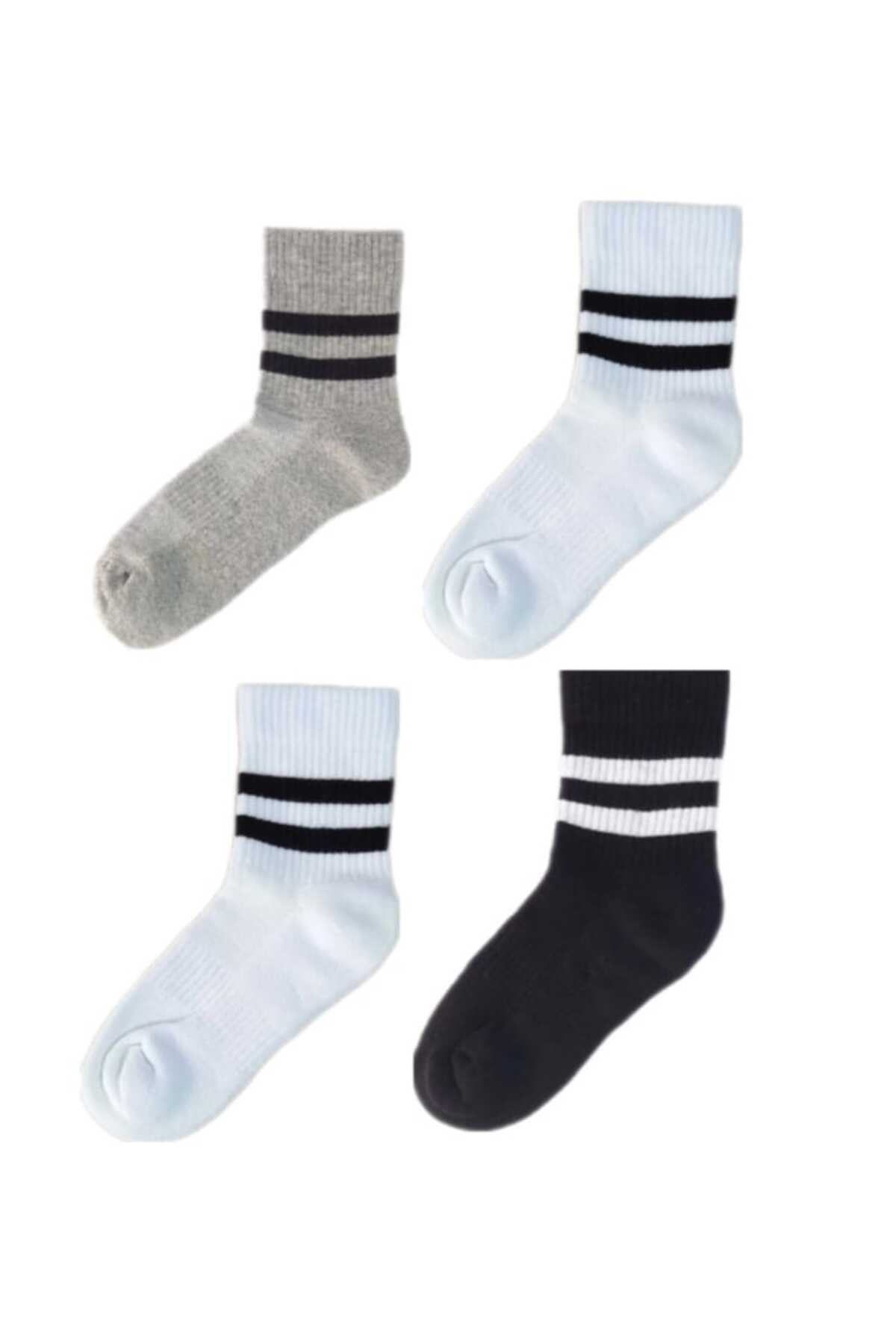 4 Pairs Women's Half-Cone Striped Undersole Towel, Seamless Toe Premium Tennis & Sports Socks