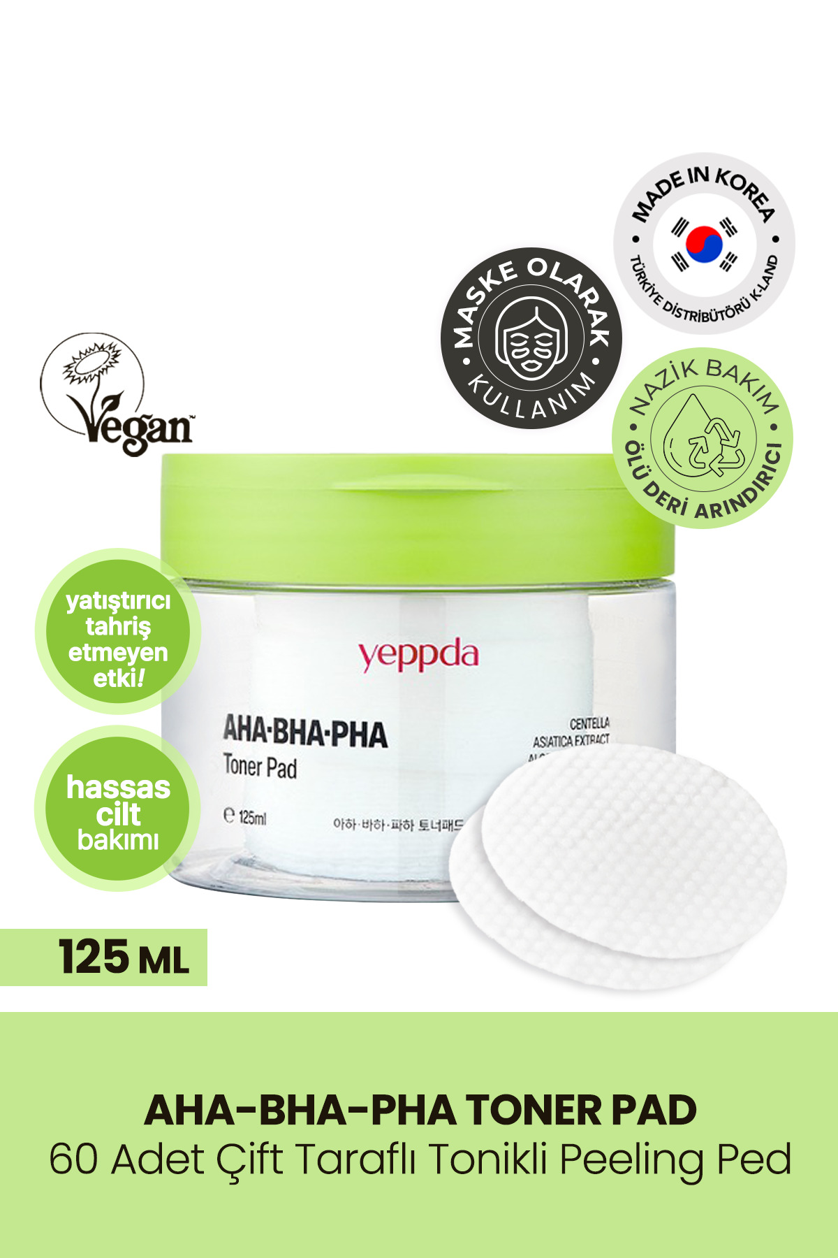 YEPPDA 60 Adet Çift Taraflı Tonikli Peeling Ped Yeppda AHA BHA PHA ...
