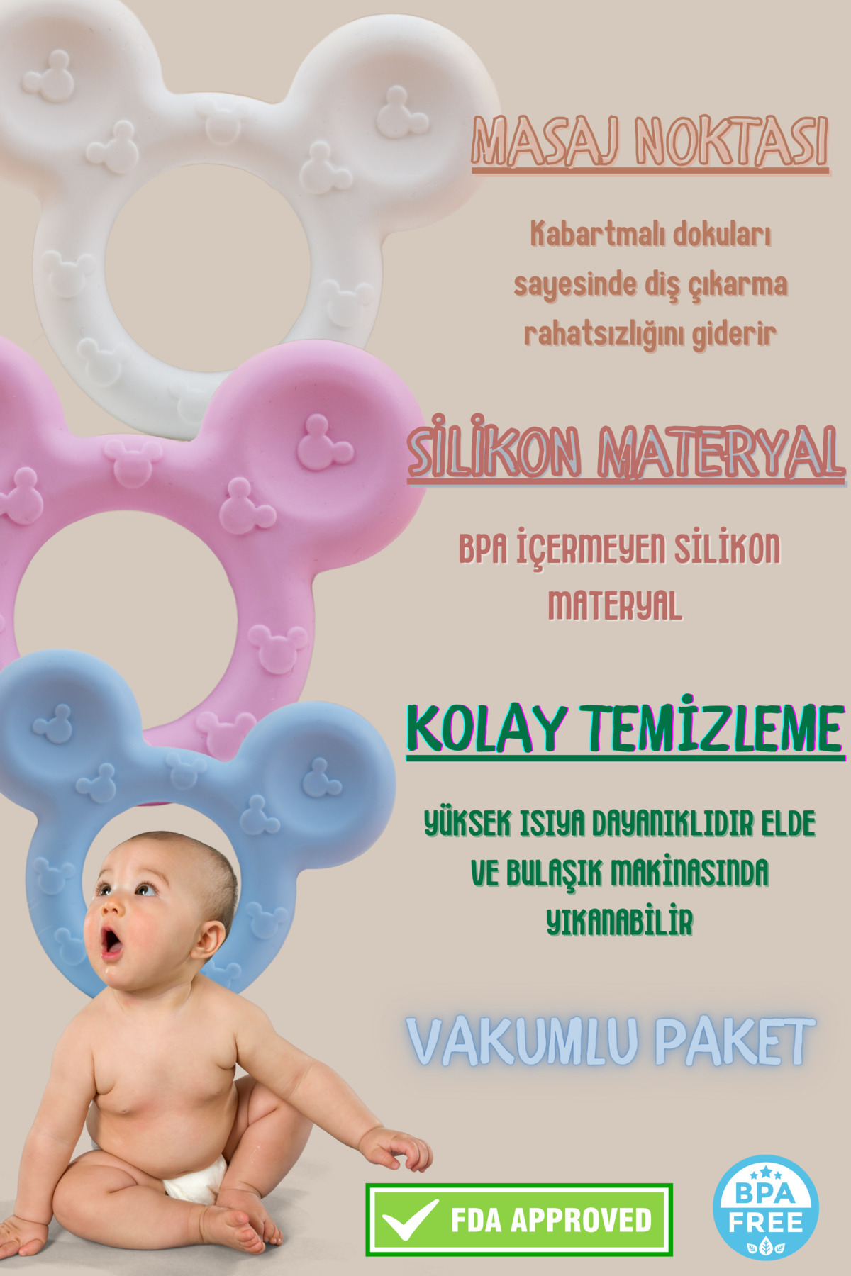 LANDOFACCESSORY Mickey Bebek Diş Kaşıyıcı - Diş Fırçası - Bpa Free Silikon Diş Kaşıyıcı fotoğrafı 3 (önizleme)