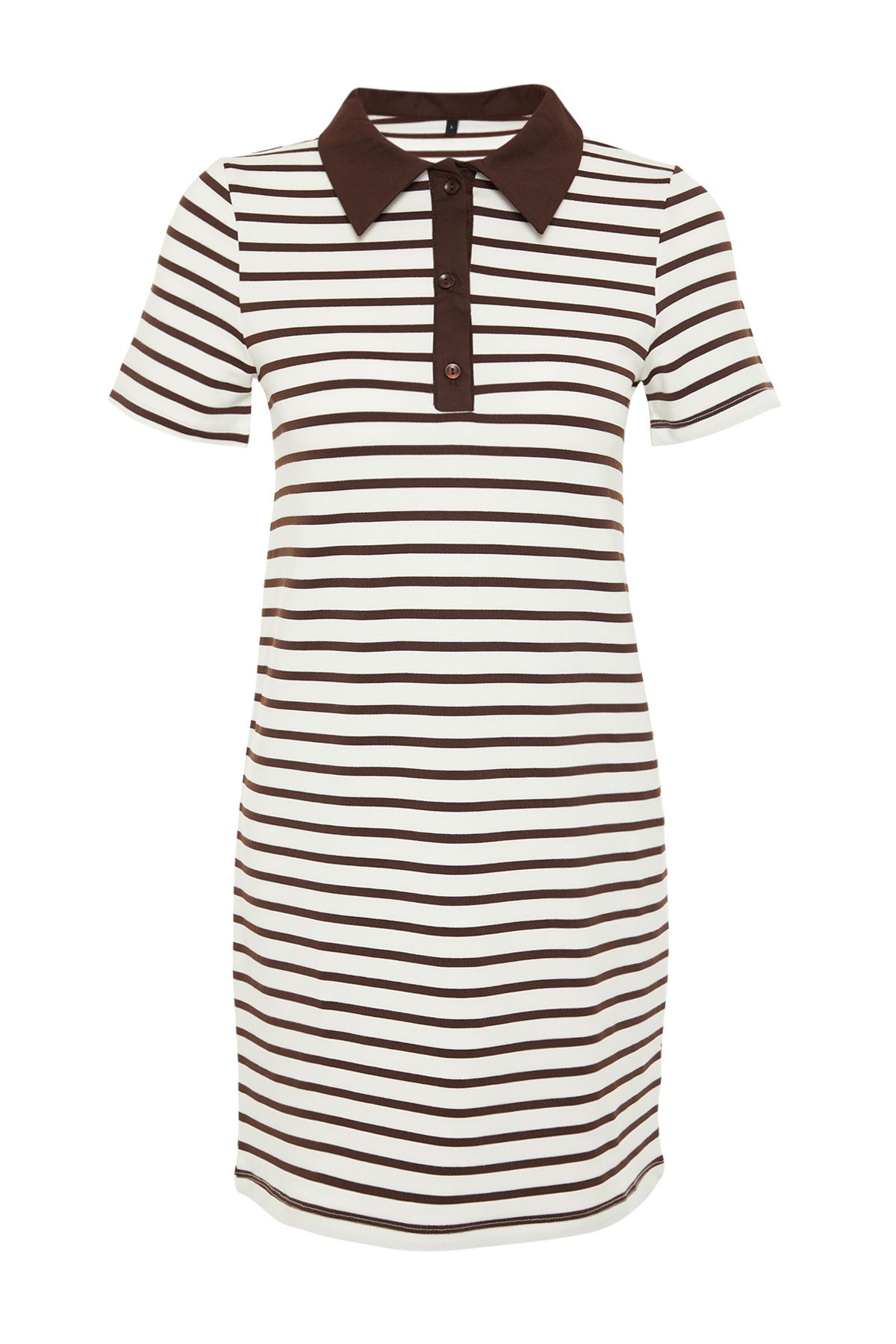 Trendyol Collection-Braun-weiß gestreiftes Rollkragen-Strickkleid in A-Linie/A-Linien-Form TWOSS24EL00023 7