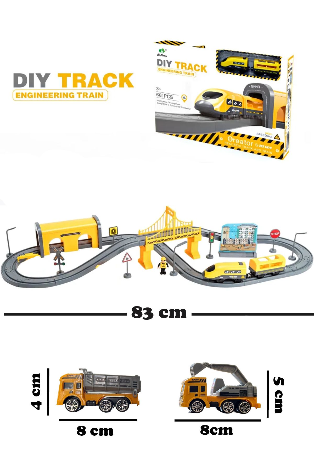 66 Parça 2 Arabalı Raylı Pilli Oyuncak Hızlı Tren Seti Demiryolu İnşaat Mühendislik Serisi