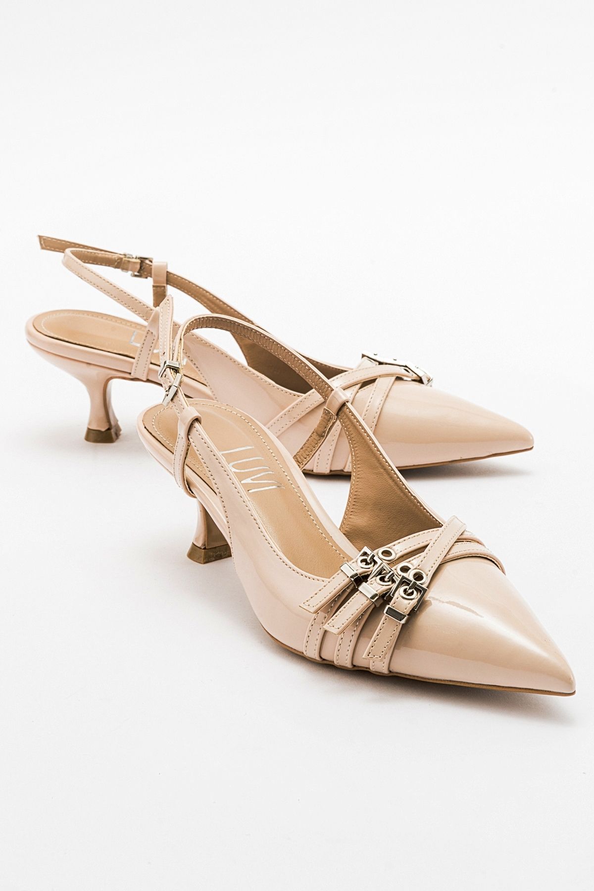 کفش پاشنه کلاسیک نود زنانه کمربند چرمی ثبت اختراع بژ woss بلند زن luvishoes