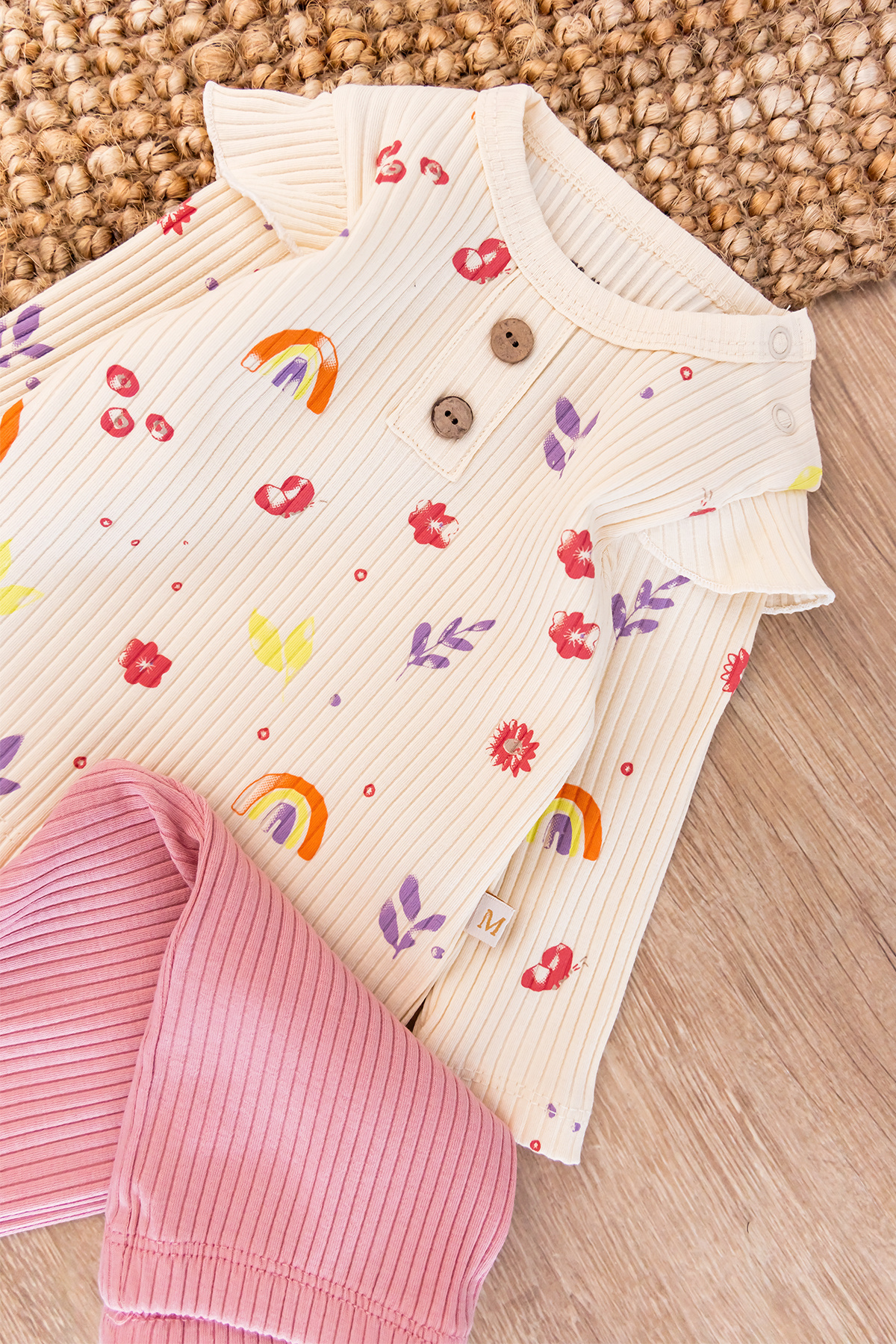 ewellce Gökkuşağı Temalı İkili Kız Bebek Pembe Pijama fotoğrafı 2 (önizleme)