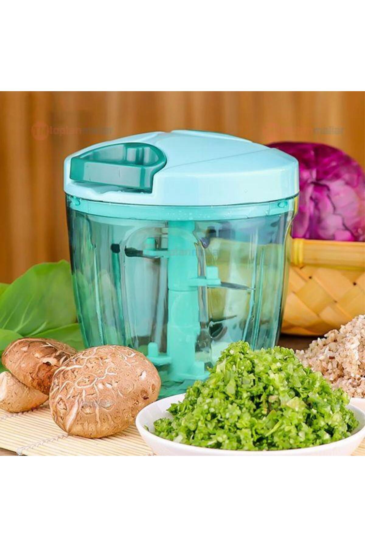 abnturk Büyük boy ipli el rondosu,5 bıçaklı kilitli kapak,geniş hazneli ip çekmeli soğan rondosu doğrayıcı