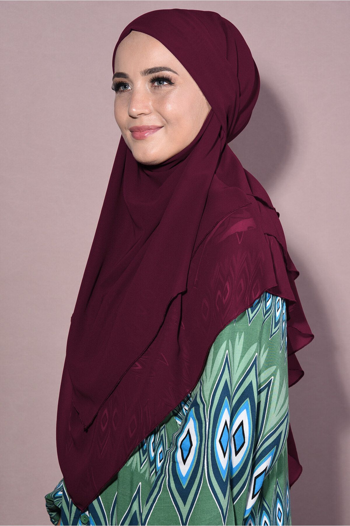 Tek Tesettür Giyim-Chiffon Souffle Khimar Medium Size Hijab Claret Red - Claret Red 2