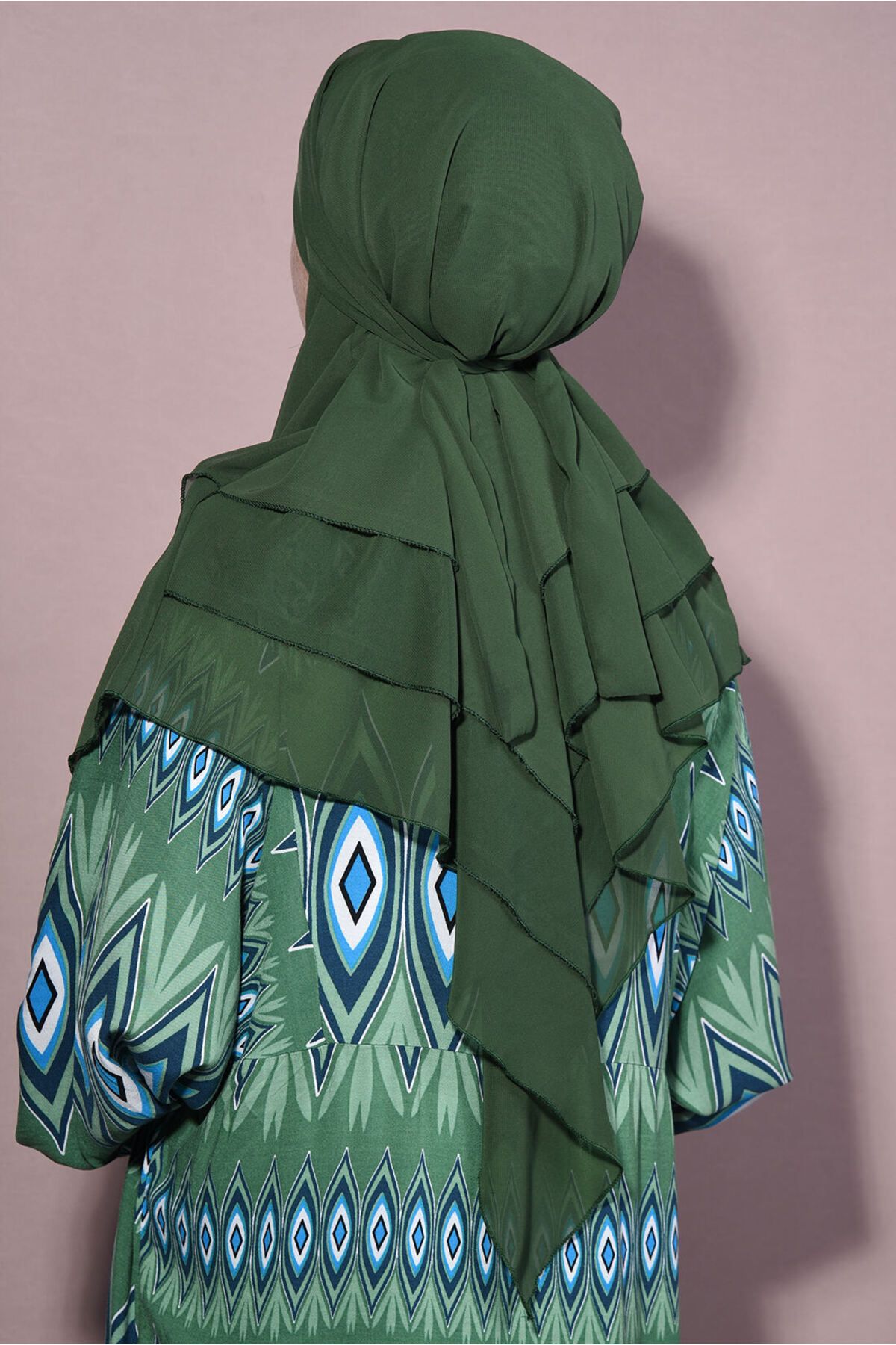 Tek Tesettür Giyim-Chiffon Souffle Khimar Medium Size Hijab Emerald Green - Emerald 3
