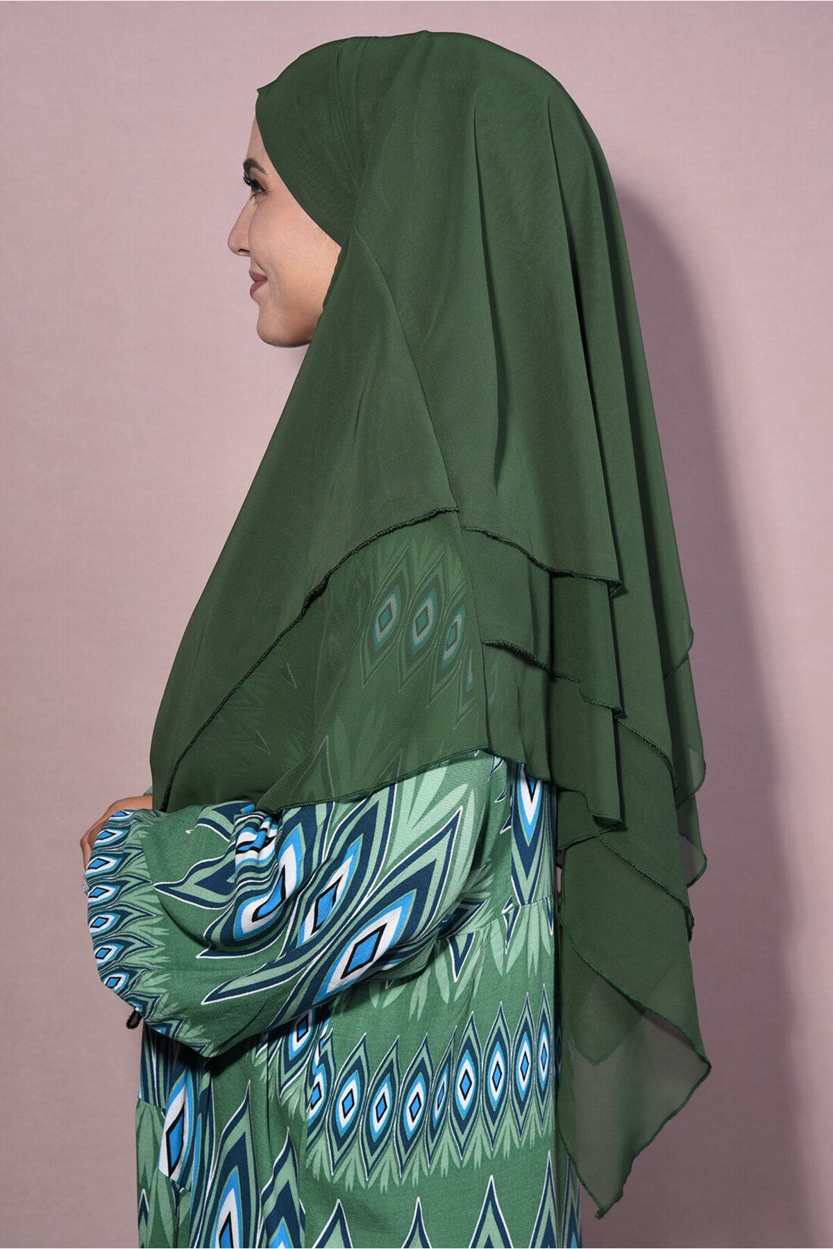Tek Tesettür Giyim-Chiffon Souffle Khimar Medium Size Hijab Emerald Green - Emerald 2