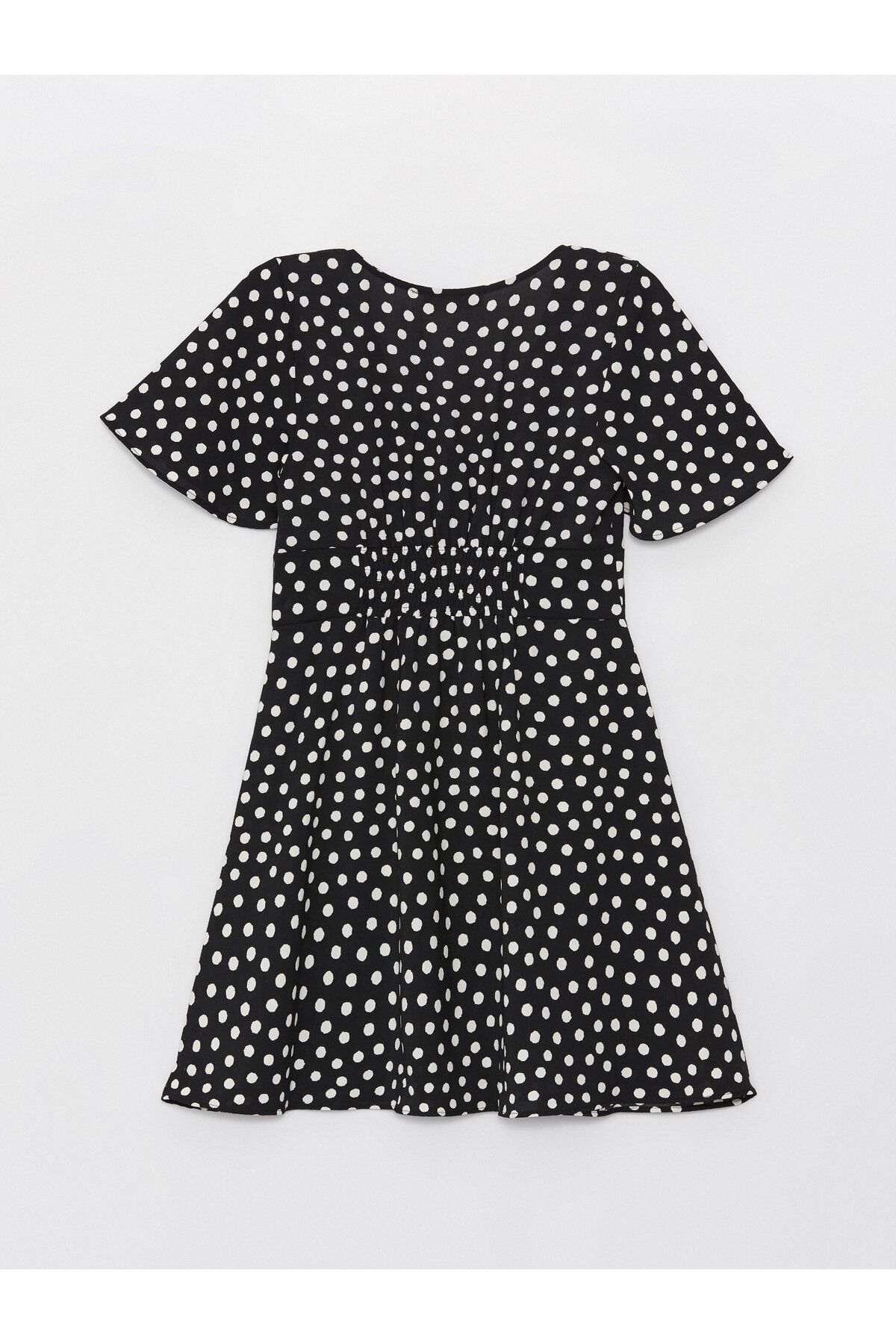 LC Waikiki-V-Neck Polka Dot Short Sleeve Linen Look Women's Dress 7