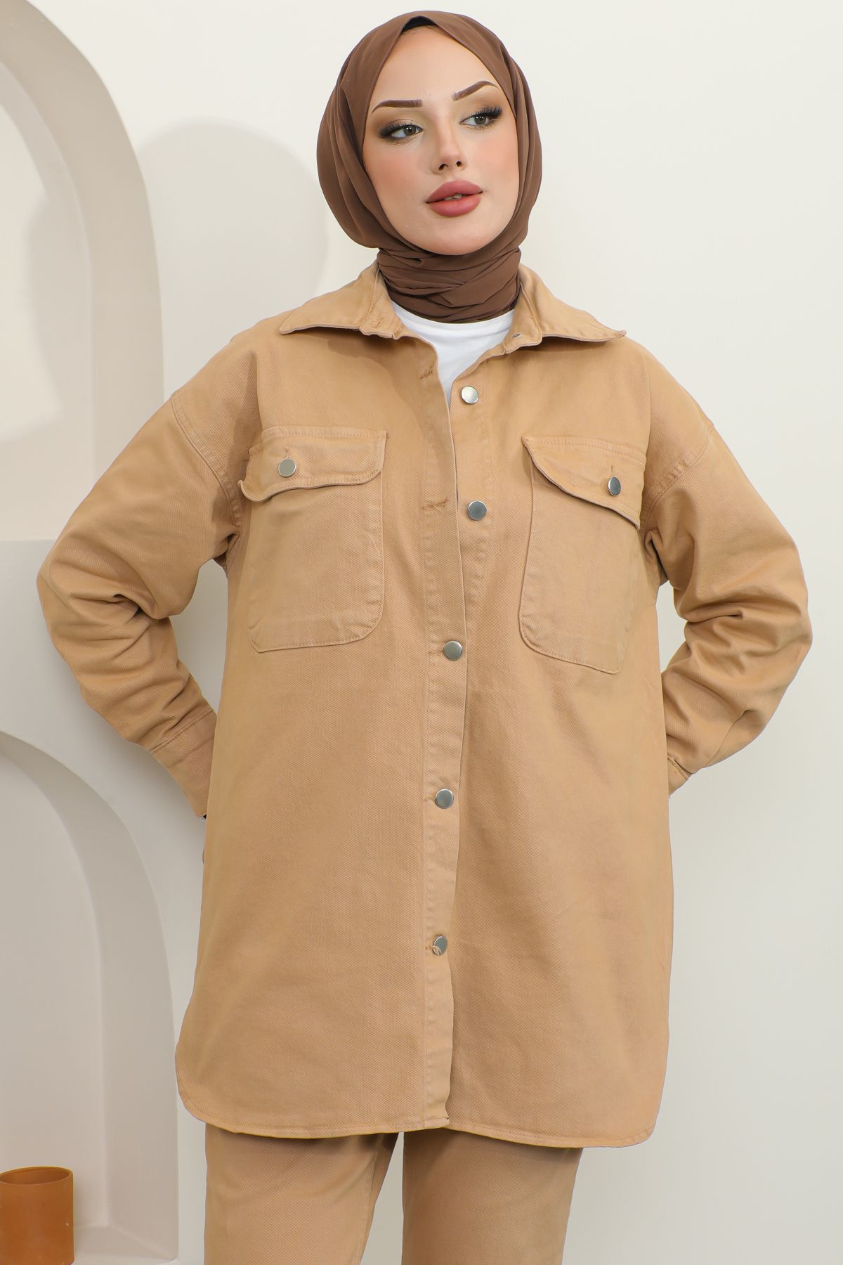 benguen-8175 Jacke Hose Hijab Doppel Jeans Set Beige 4