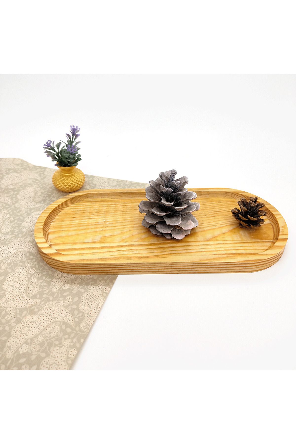 BİLWOOD-Wooden Oval Coffee Presentation Tray 27x12x1,8 Mini Heart Sugar Bowl 3