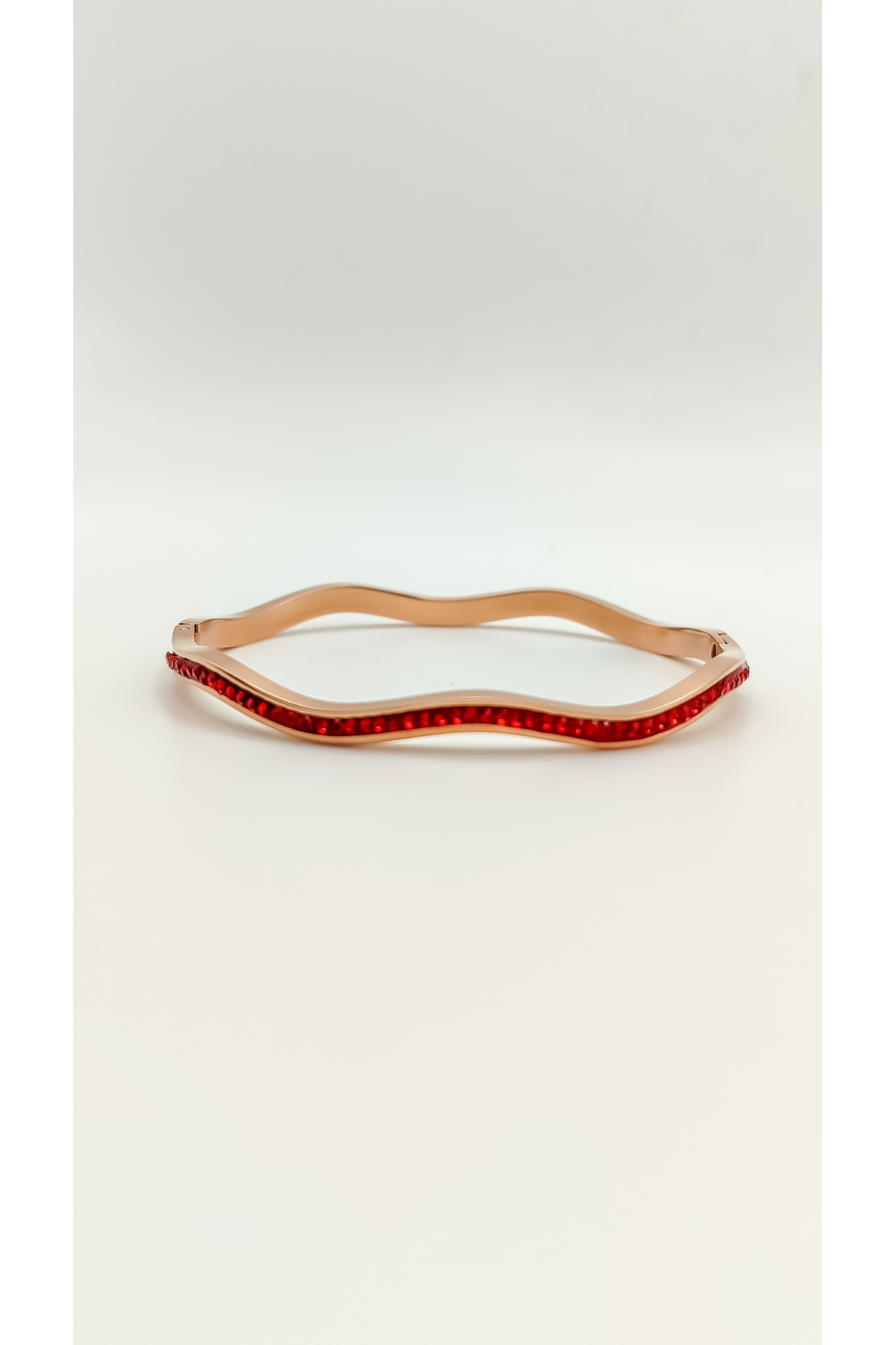 Kırmızı Zirkon Taşlı Dalgalı Tasarım Çelik Bileklik Garanti Belgeli