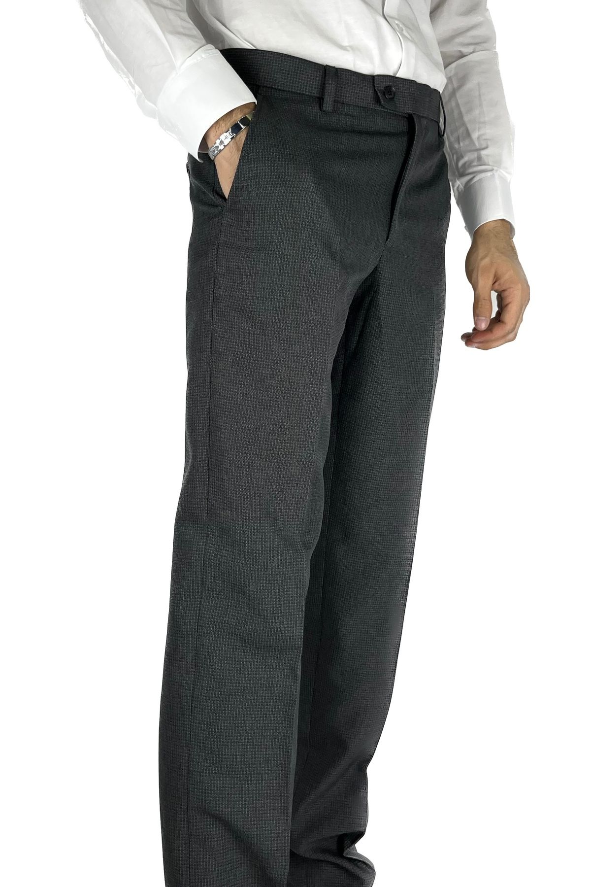 APT PRESTIGE-Men's Smoked Filafil Piti Square Patterned Classic Pattern Fabric Trousers 5