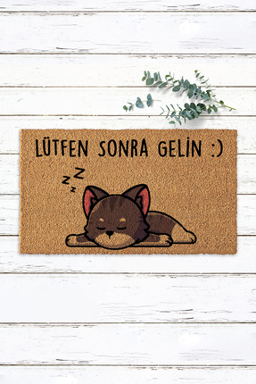 Paspas Yap Lütfen Sonra Gelin Kedili Esprili Yazılı Koko Kapı Önü Paspası