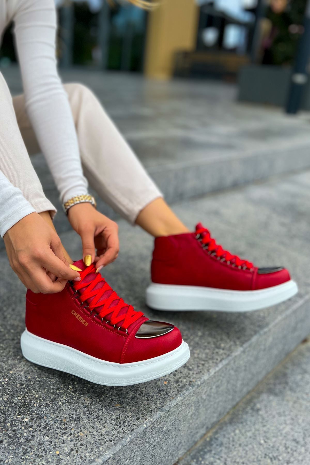 Red wedge ankle 2025 boots