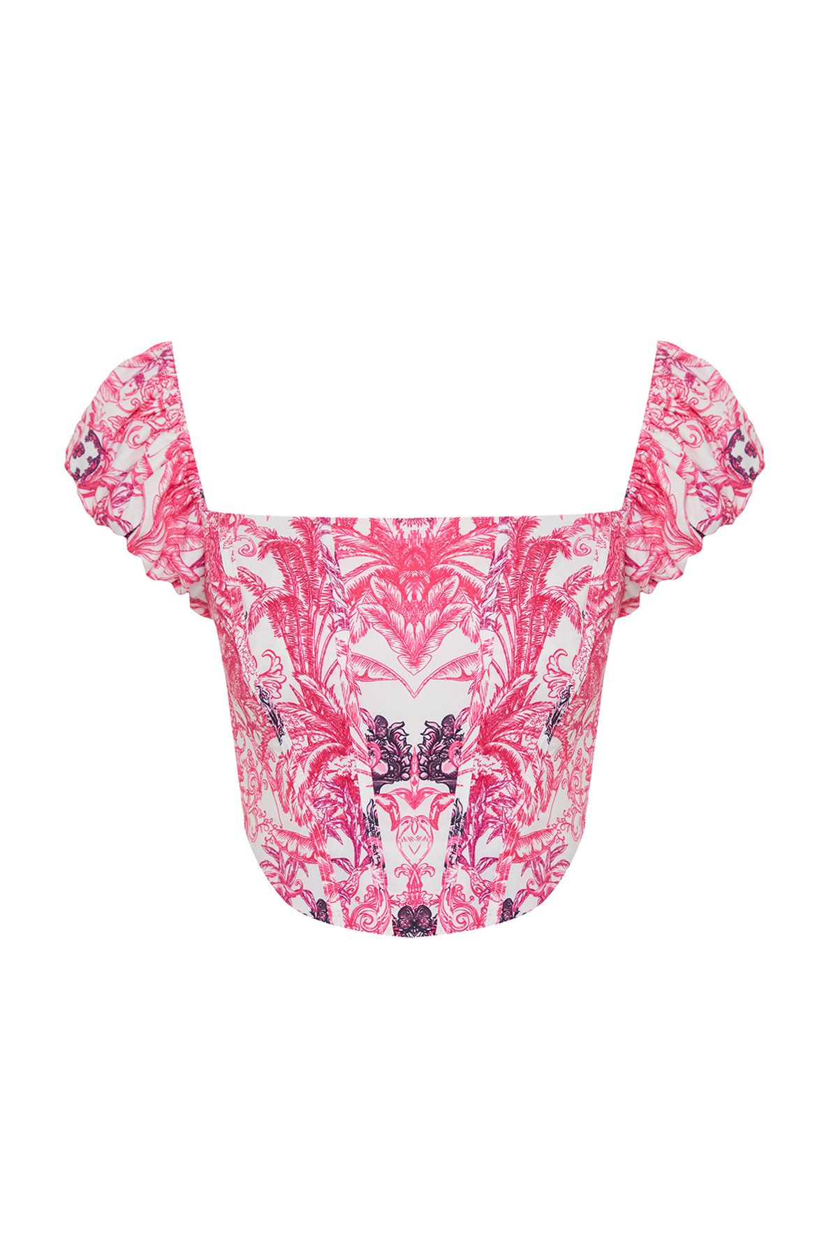 Trendyol Collection-Virágmintás poplin mellszobor - rózsaszín, fűző részlet, bélelt, termés - TPRSS23BS00063 7