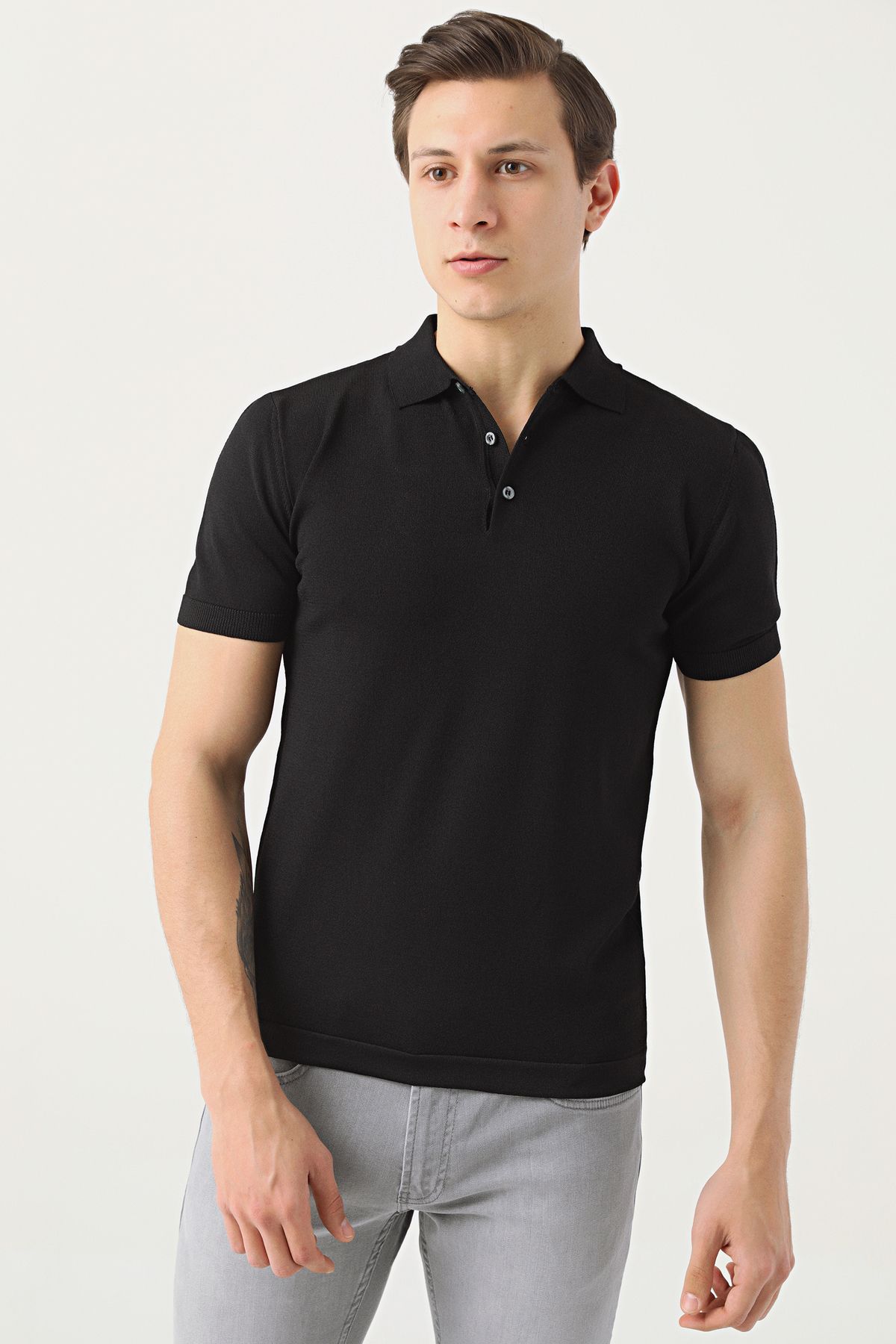 D'S Damat تی شرت بافندگی مسطح سیاه و سفید لاغر