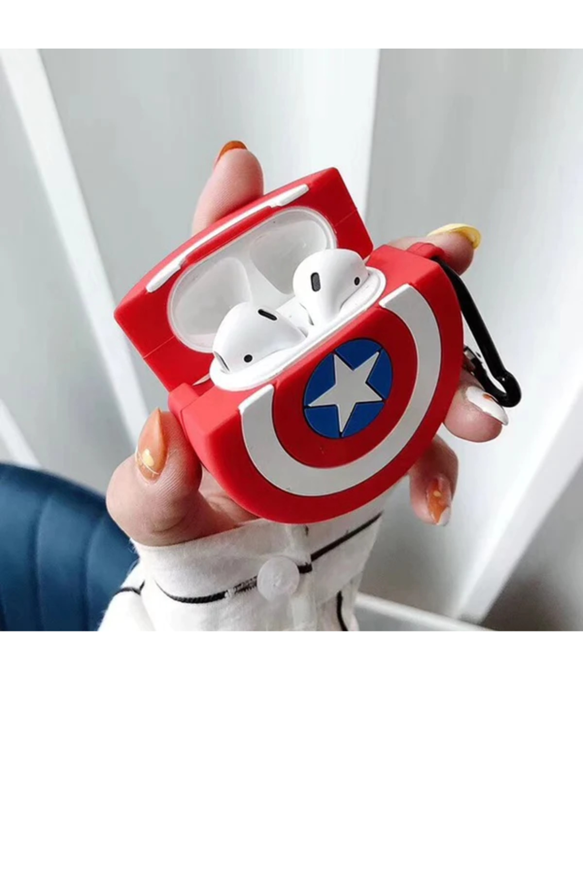 Airpods 1/2.Nesil Uyumlu Captain America Kalkan Tasarımlı Kılıf 2