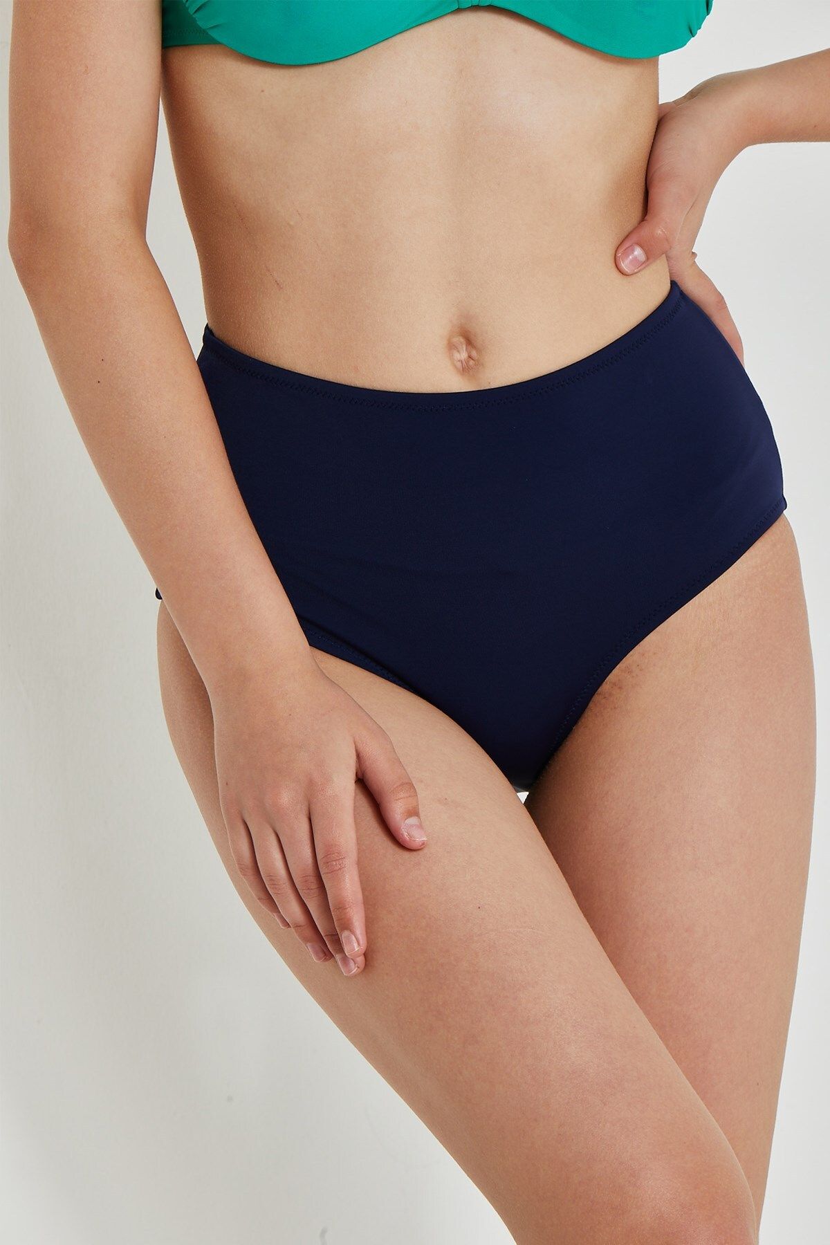Navy blue high-waist bikini bottom