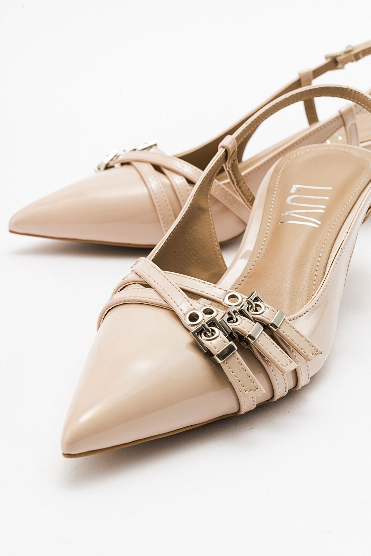 کفش پاشنه کلاسیک نود زنانه کمربند چرمی ثبت اختراع بژ woss بلند زن luvishoes