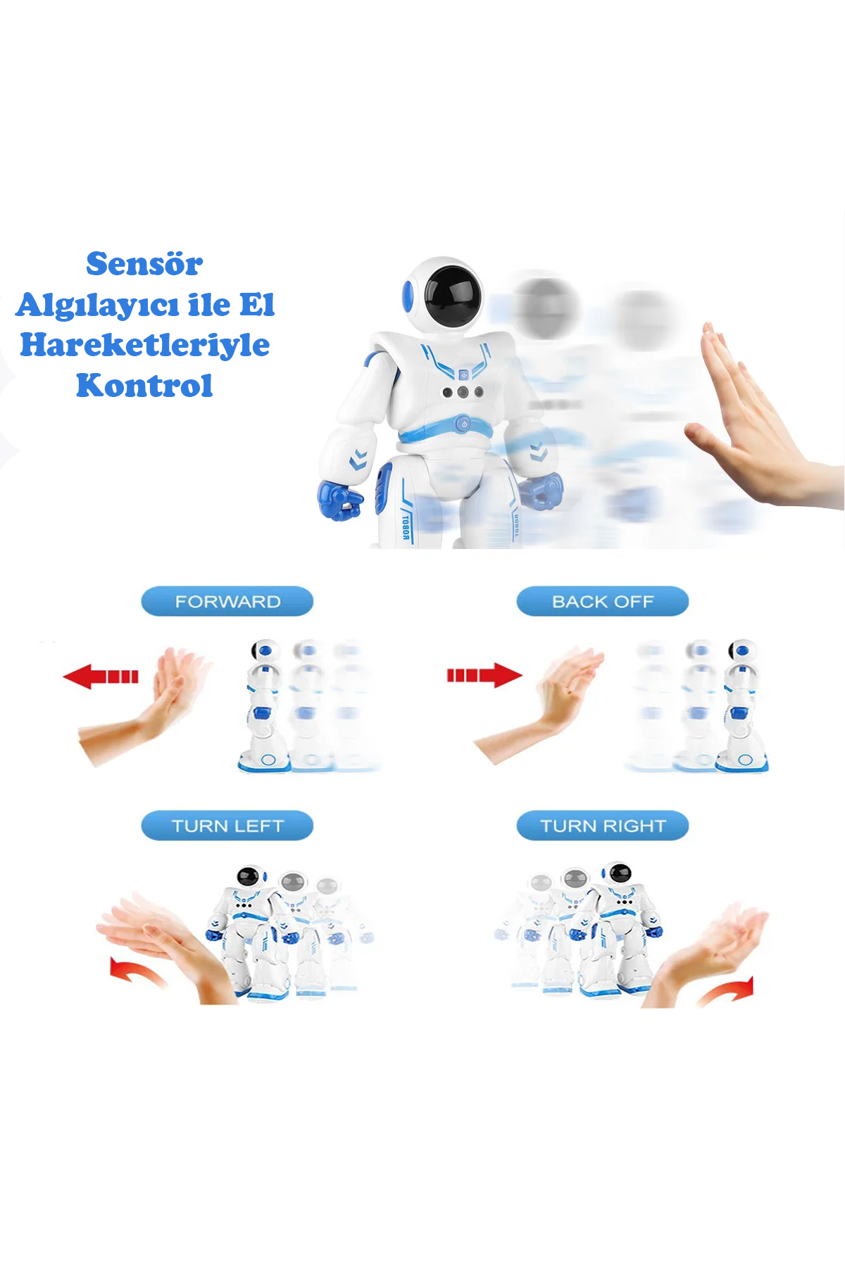 Mofy Baby Uzaktan Kumandalı Şarjlı Hareket Sensörlü Çok Fonksiyonlu Işıklı Sesli Akıllı Robot Oyuncak fotoğrafı 2 (önizleme)