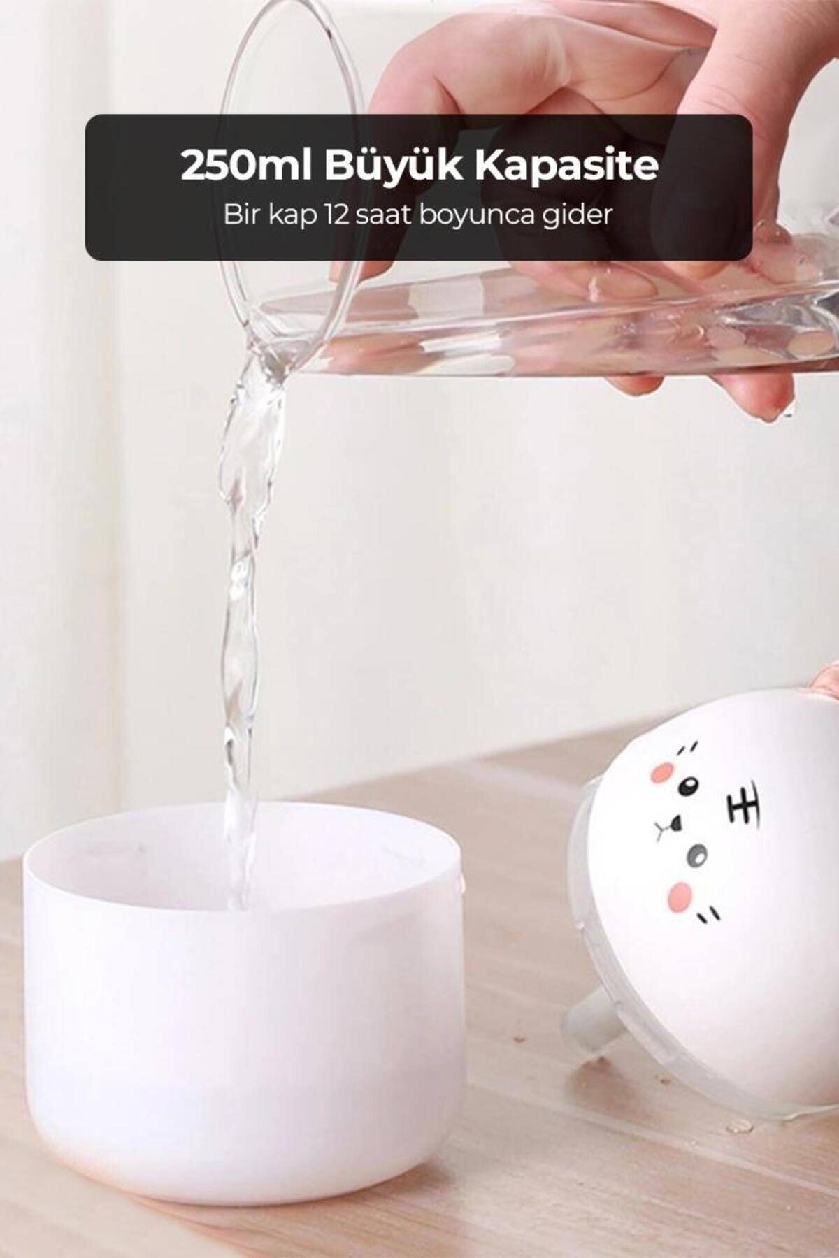 RGB Ledli Taşınabilir Hava Nemlendiricisi Kedi Tasarımlı Buhar Makinesi (Beyaz Gözleri Açık) 5