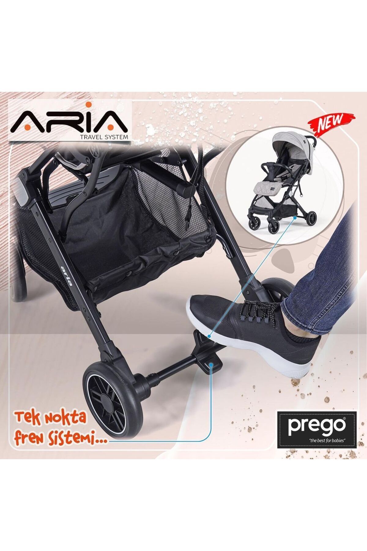 Prego Aria Gri Hafif Tek Elle Katlanır Kabin Boy Bebek Arabası Yağmurluk ve Çanta fotoğrafı 6 (önizleme)