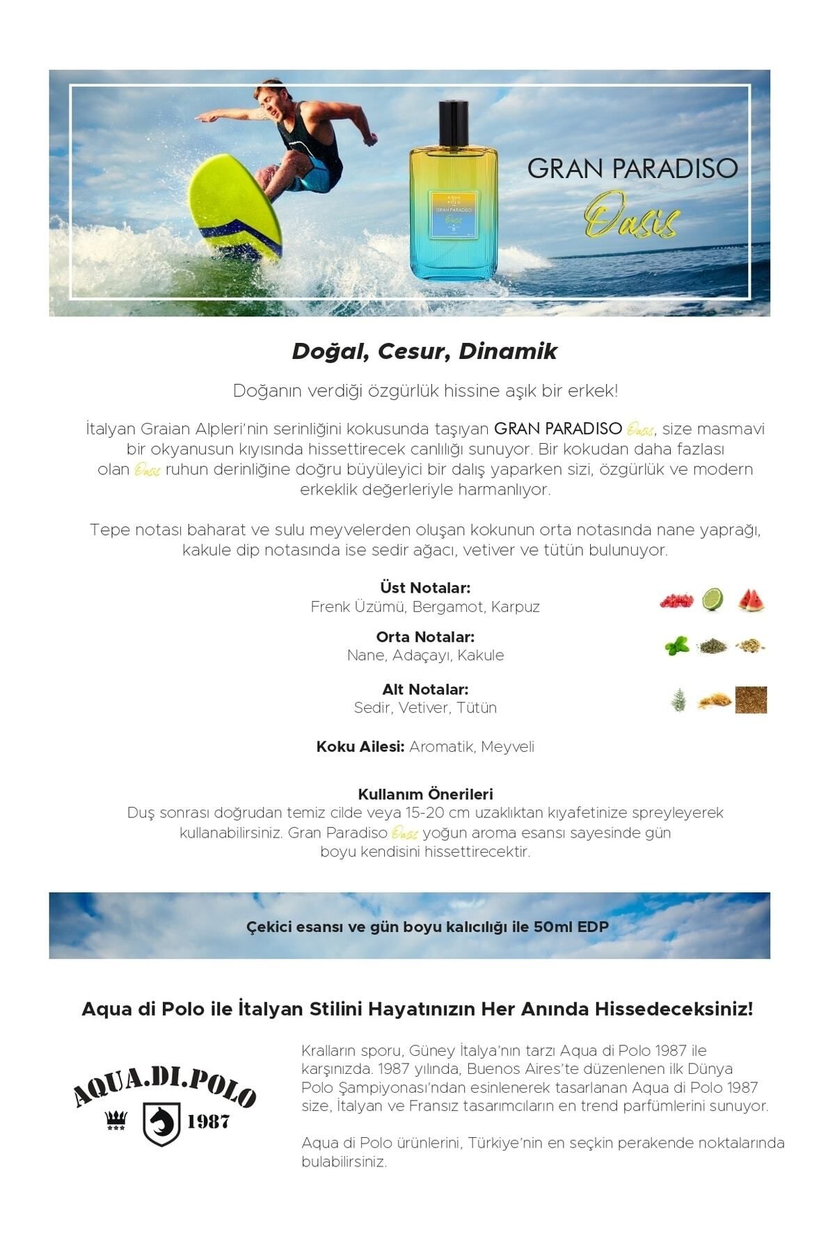 Aqua Di Polo 1987 عطر مردانه گران پارادیزو اوازیس 50 میلی لیتر EDP