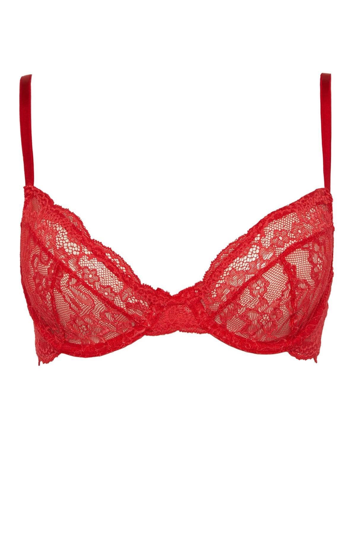 Defacto Fall In Love Lace Capless Non-Pad Red Bra - Trendyol