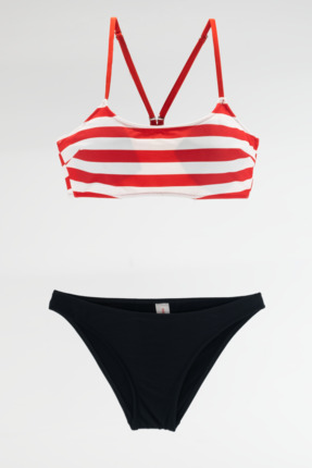 TooHot Kadın Kırmızı Çizgili Yüzücü Bikini Alt Üst Takım