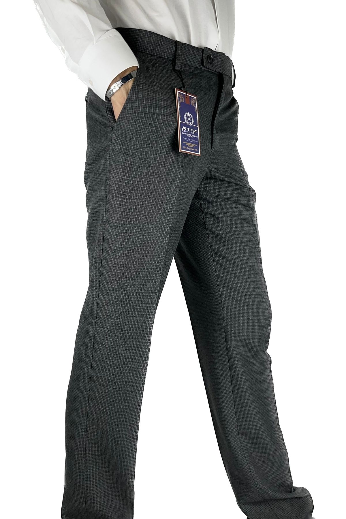 APT PRESTIGE-Men's Smoked Filafil Piti Square Patterned Classic Pattern Fabric Trousers 1