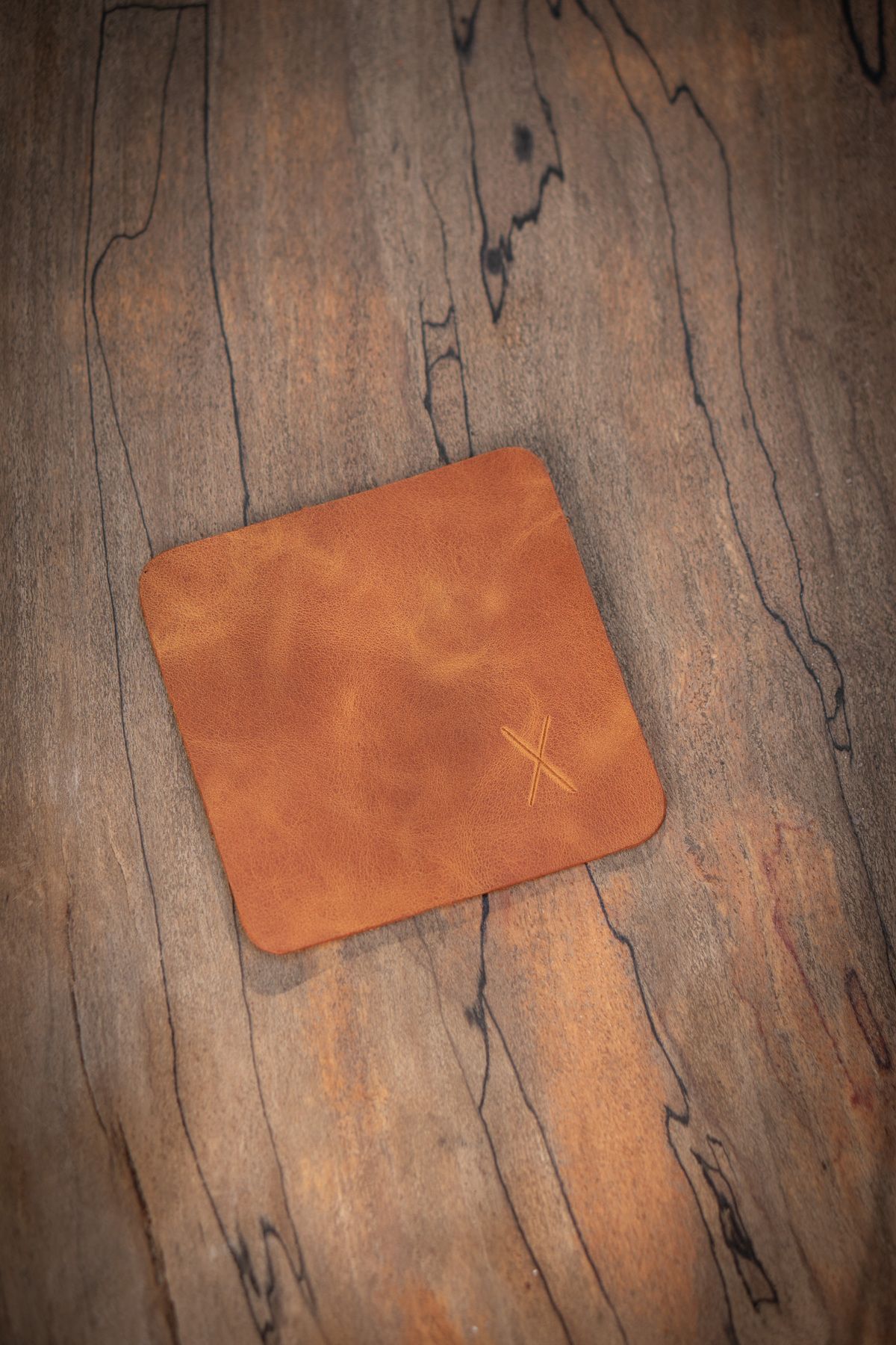 minimal X design-minimal X Coasters 6 pcs - real leather - Camel - minimalist design 2