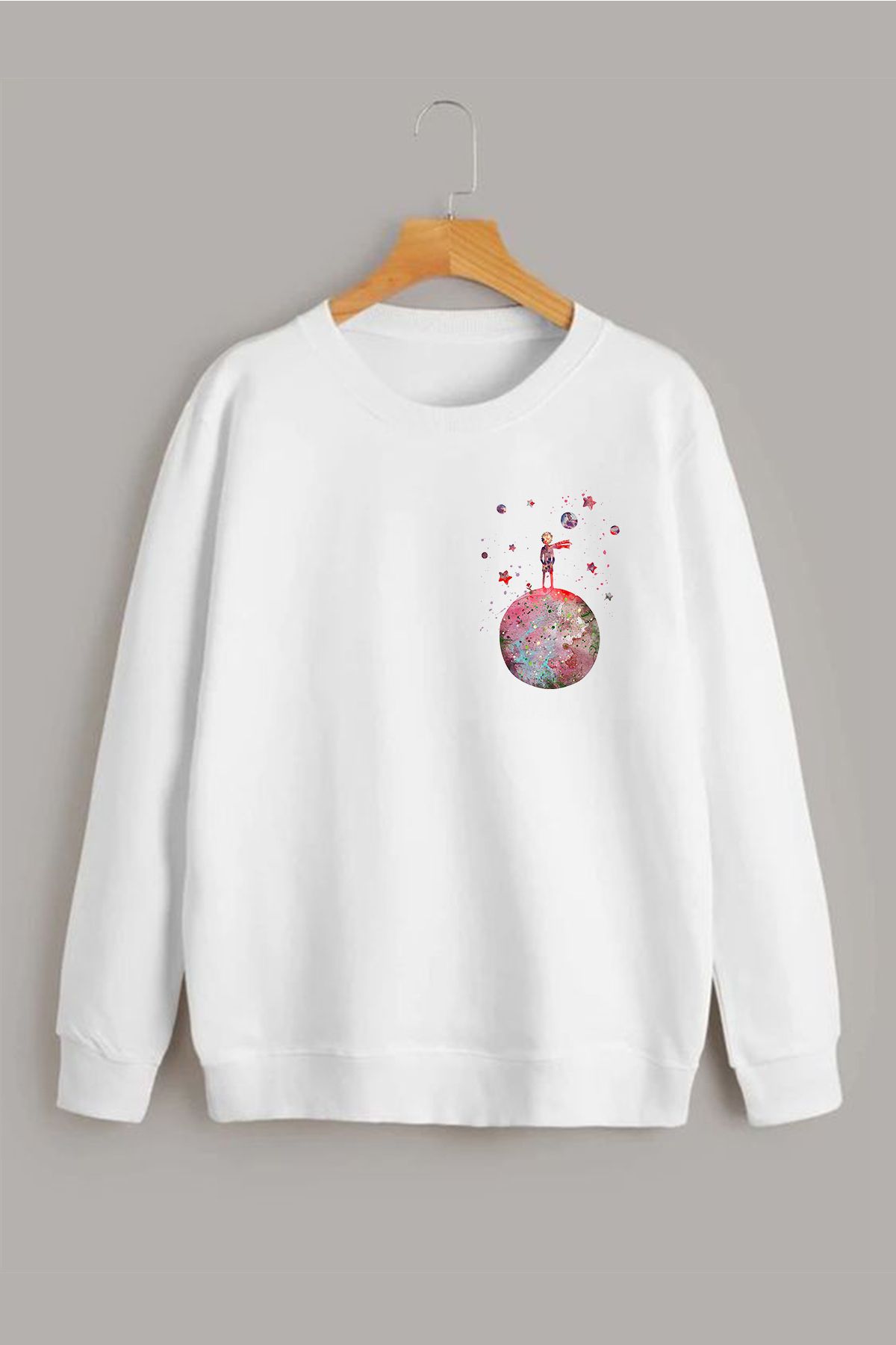 Vordevia Hanorac Alb Oversize Cu Gât Rotund Cu Imprimeu Micul Prinț Unisex - M