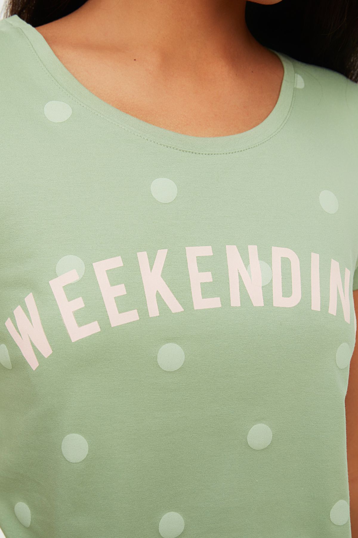 Trendyol Collection-Mint Polka Dot Shorts Knitted Pajamas Set Thmss20Pt0215 4