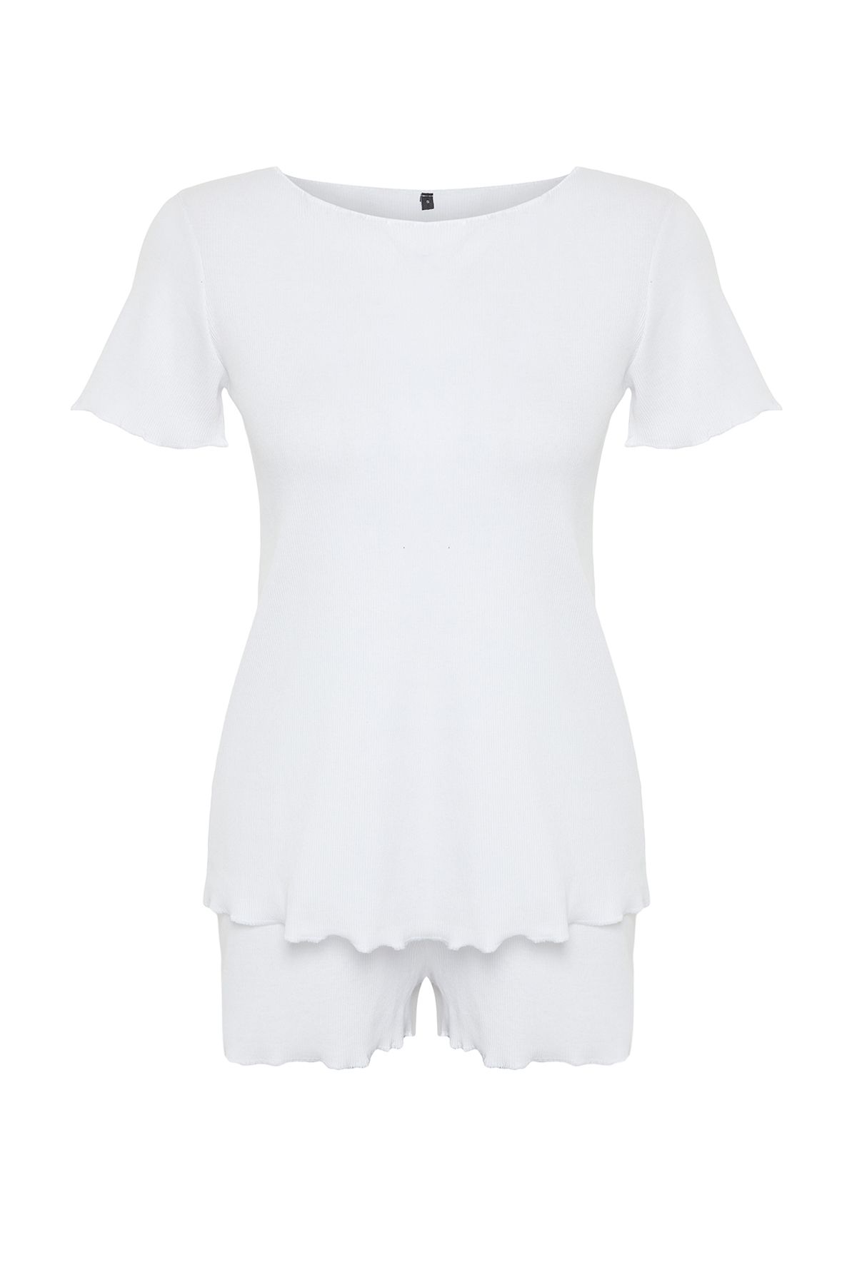 Trendyol Collection-Bílé manšestrové tričko-šortky Pletené pyžamo Set THMSS21PT0259 7