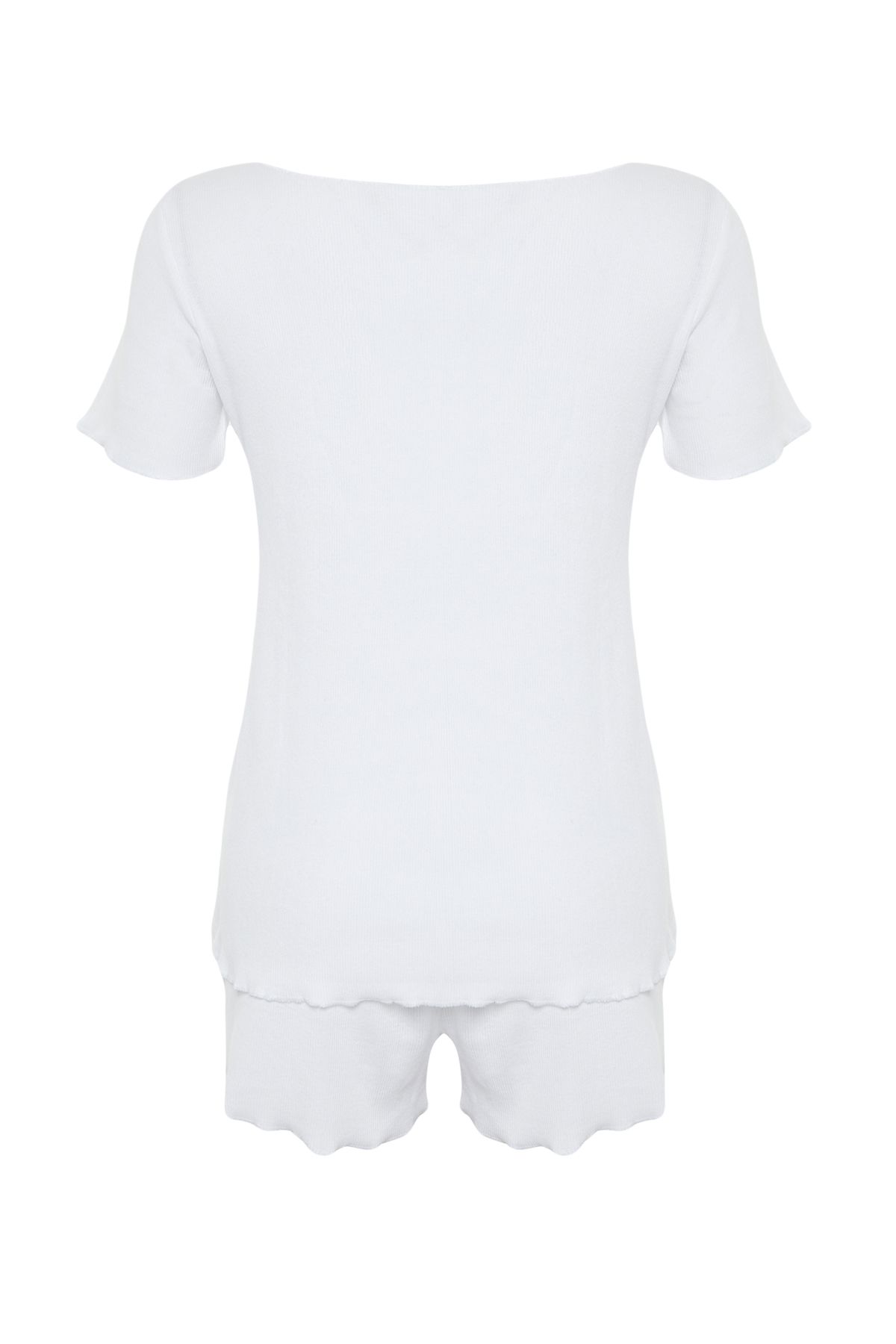 Trendyol Collection-Bílé manšestrové tričko-šortky Pletené pyžamo Set THMSS21PT0259 8