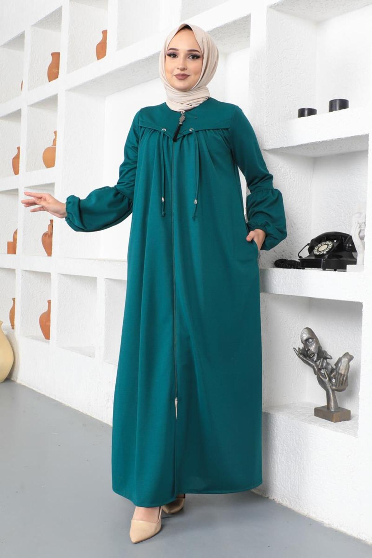 Moda Ebva Balloon Sleeve Roba Abaya-3121 Petrol T3206