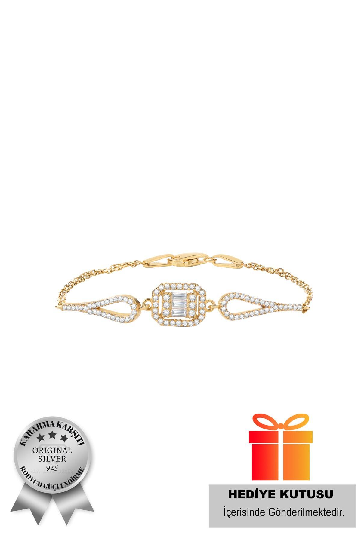 925 Ayar Gümüş gold Baget Taşlı Bileklik 3