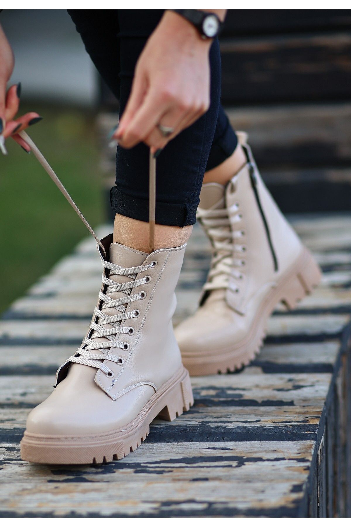 Nude lace up boots store