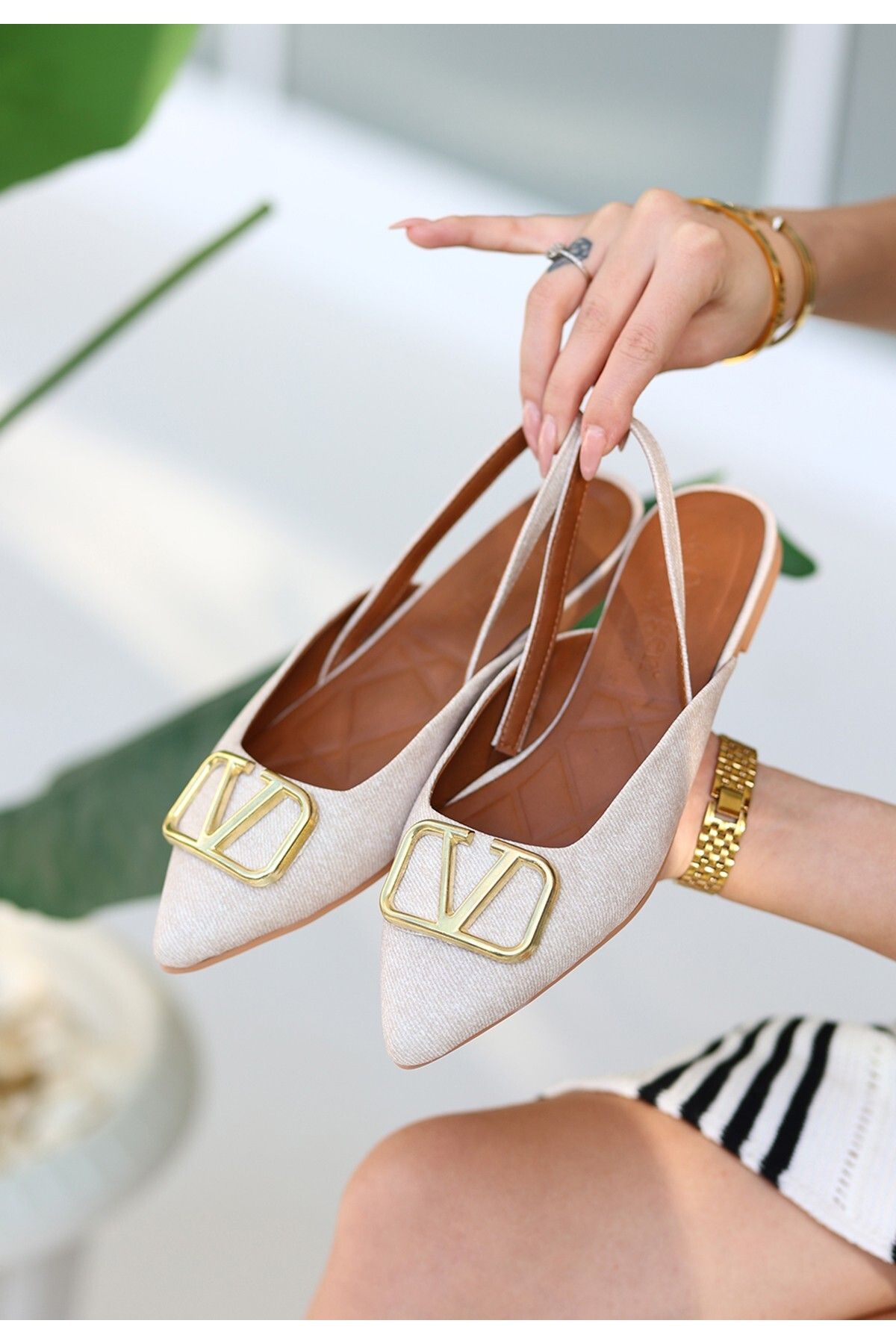 Erbilden Devny Cream Skin Ballerina Shoes Trendyol