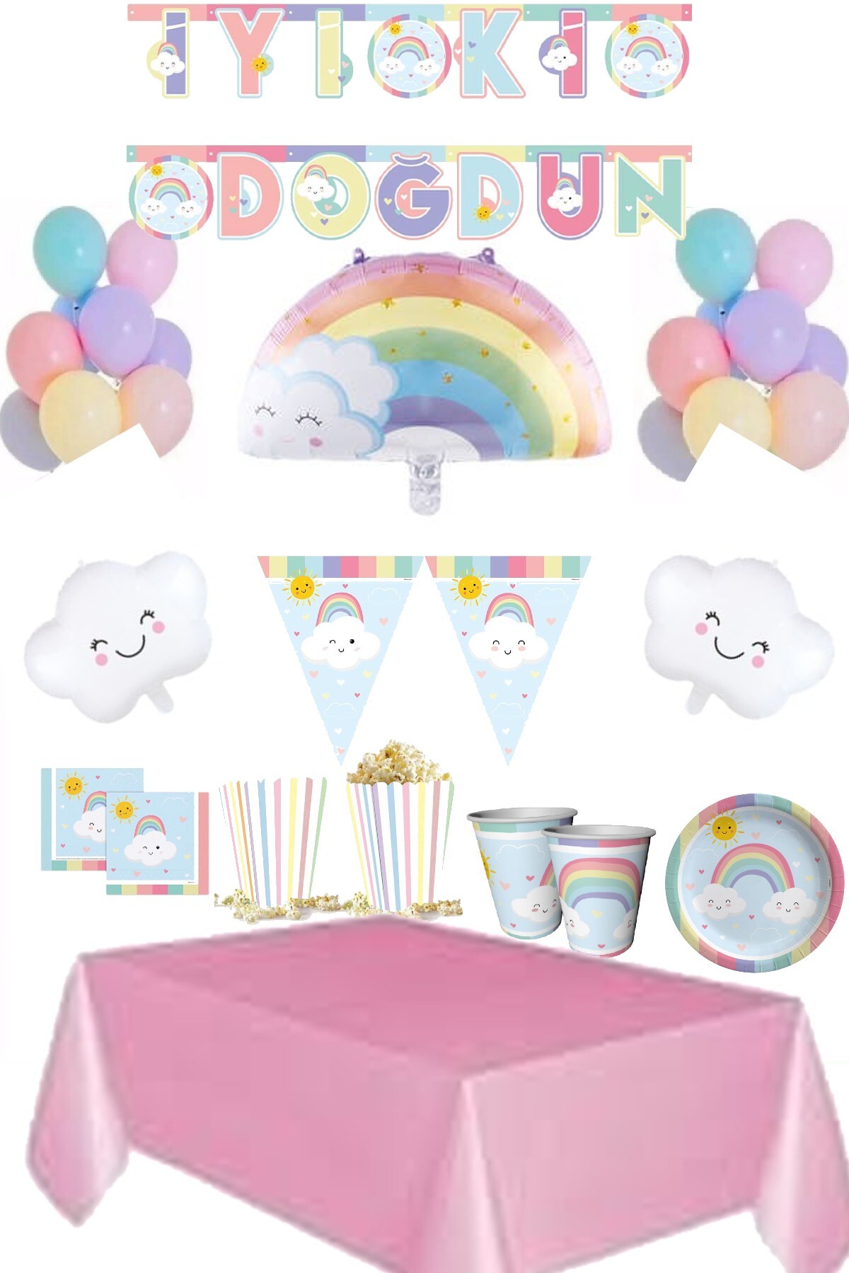 DÜVENCİ TİCARET GÖKKUŞAĞI TEMALI DOĞUM GÜNÜ PARTİ SETİ