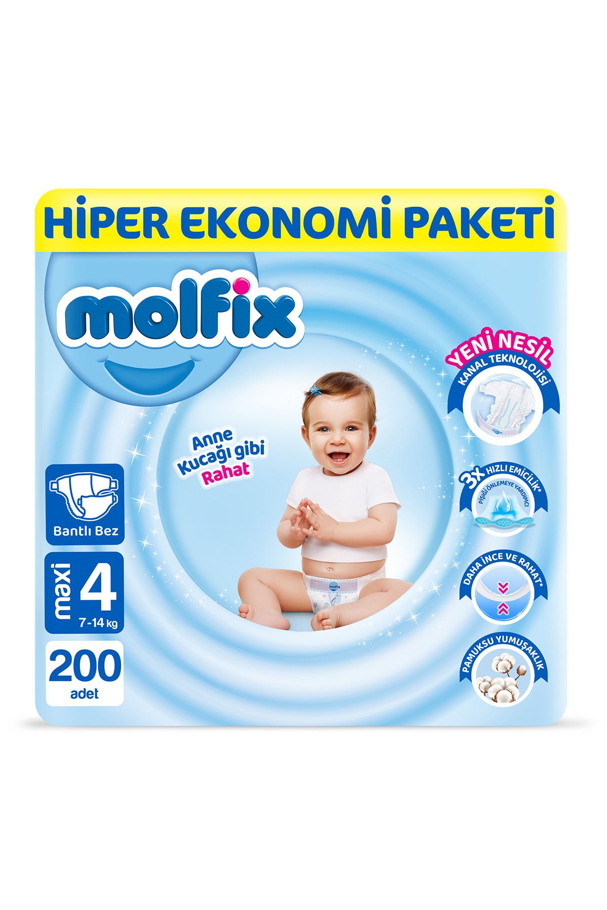 Molfix Bebek Bezi Hiper Ekonomi Paketi 4 Numara Maxi (7-14 kg) 400 Adet-4 Paket