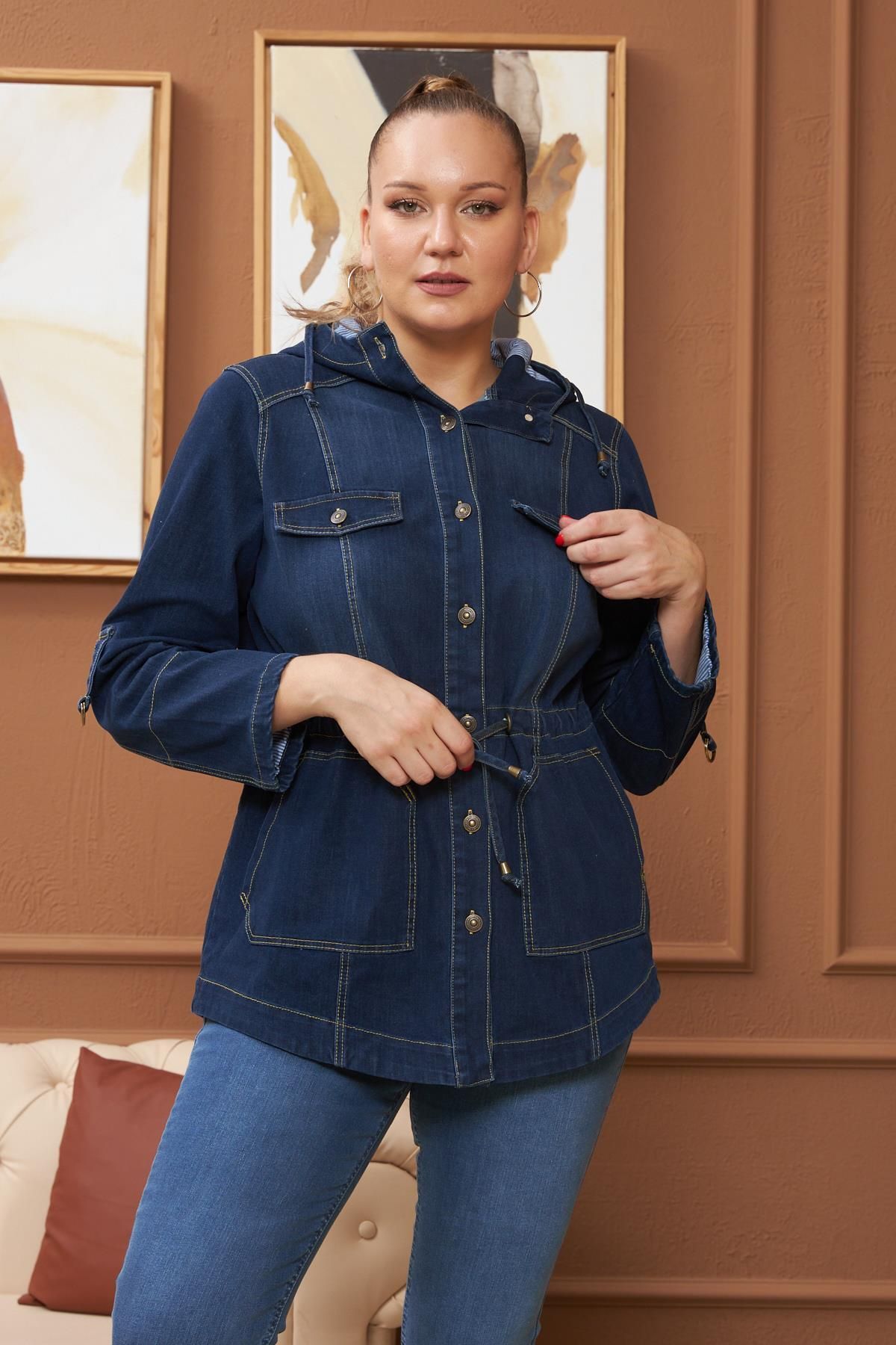 Denim jacket with fur plus size clearance